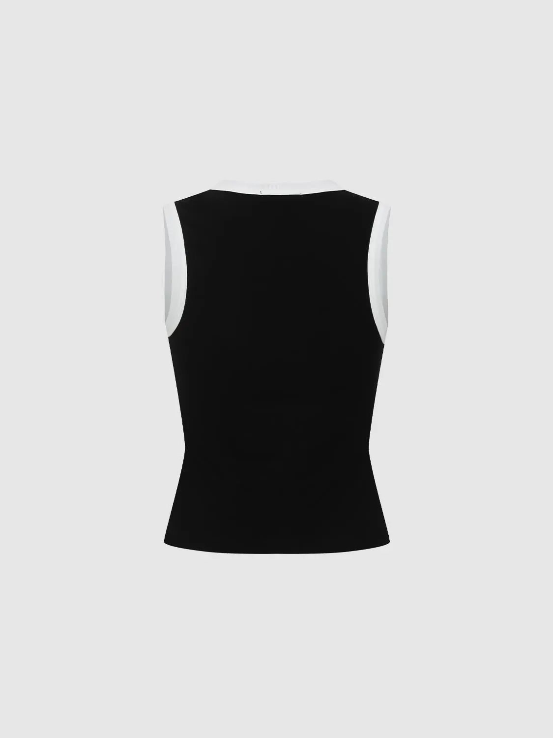 Two-tone V-neck Beige Trim Cotton Tank Top