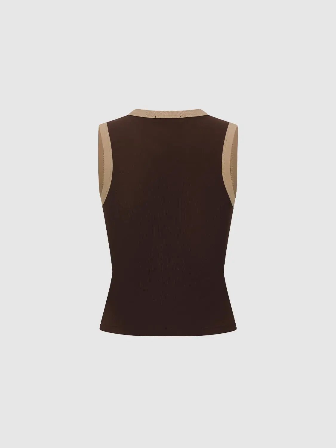 Two-tone V-neck Beige Trim Cotton Tank Top