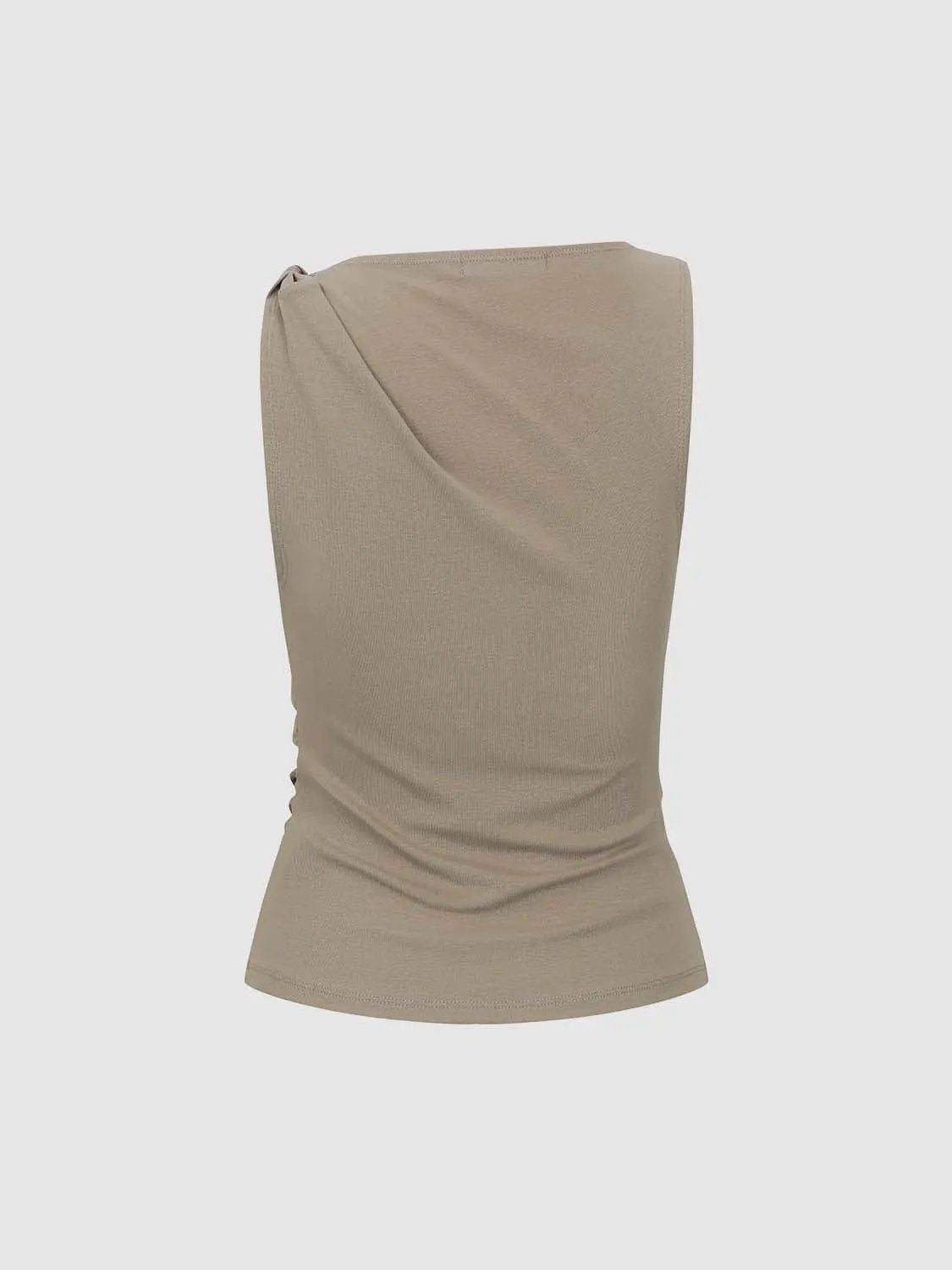Draped Cowl Neck Ruched Waist Sleeveless Fitted Top