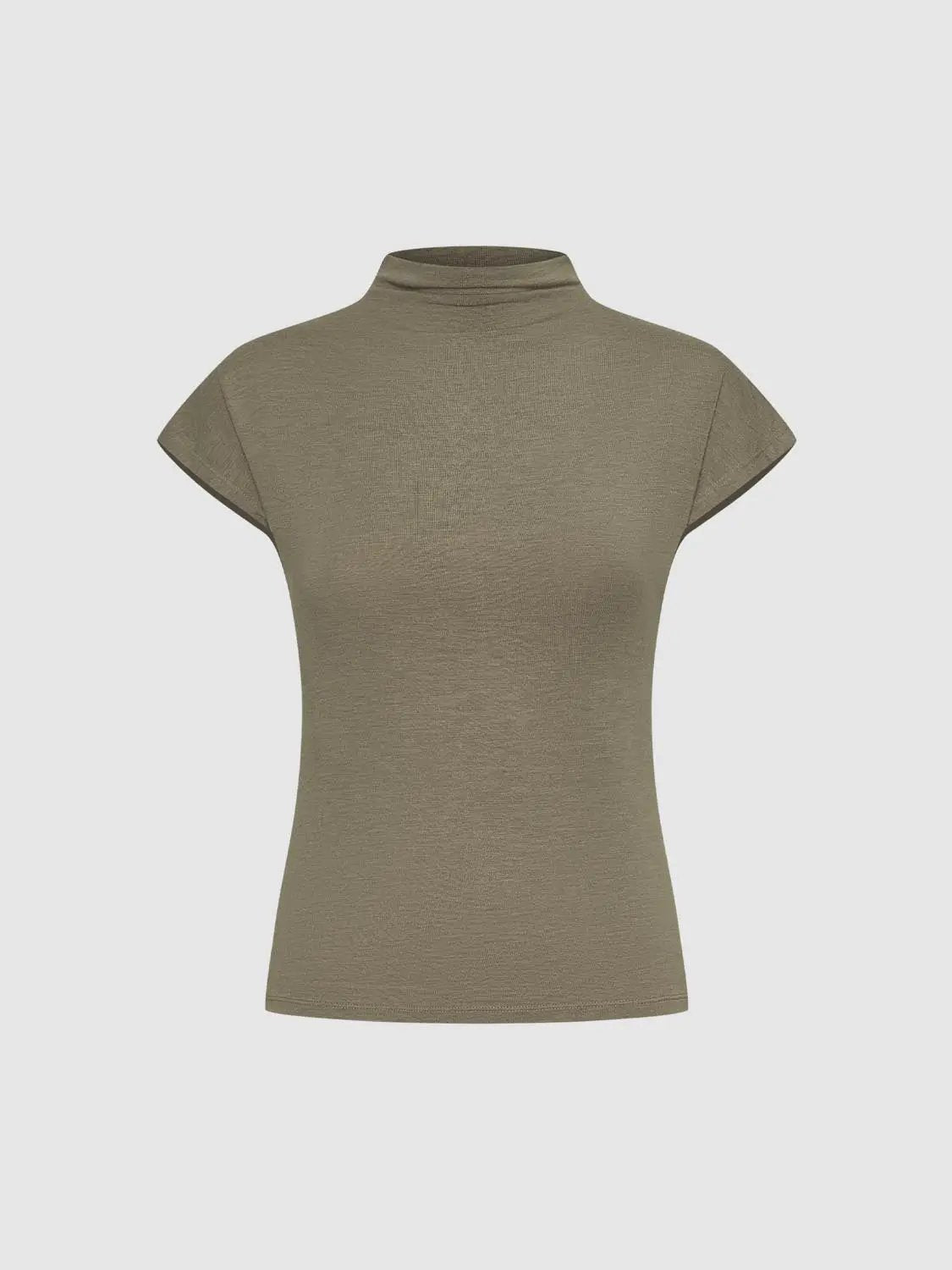 Mock Neck Modal And Cashmere T-shirt