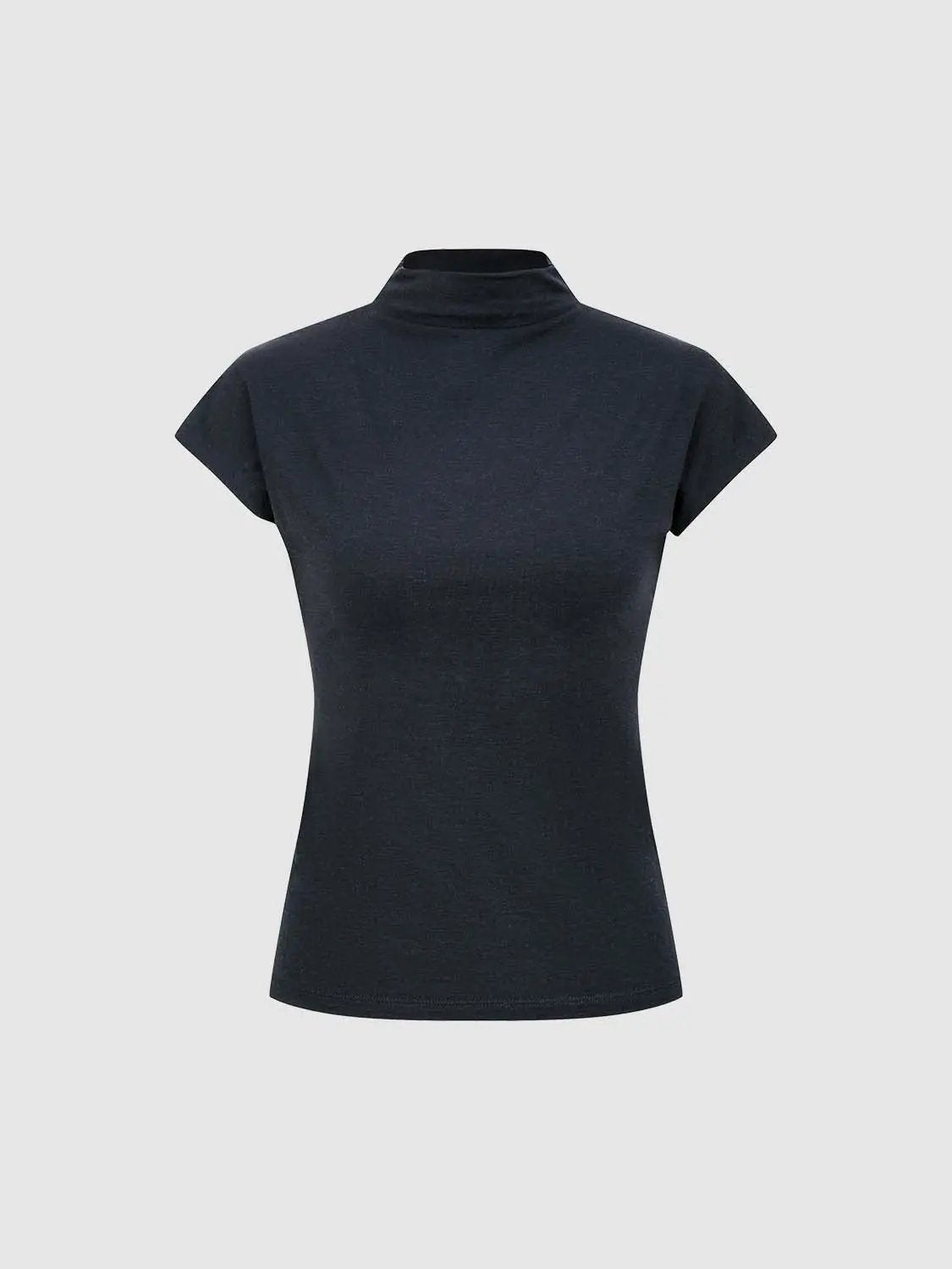 Mock Neck Modal And Cashmere T-shirt