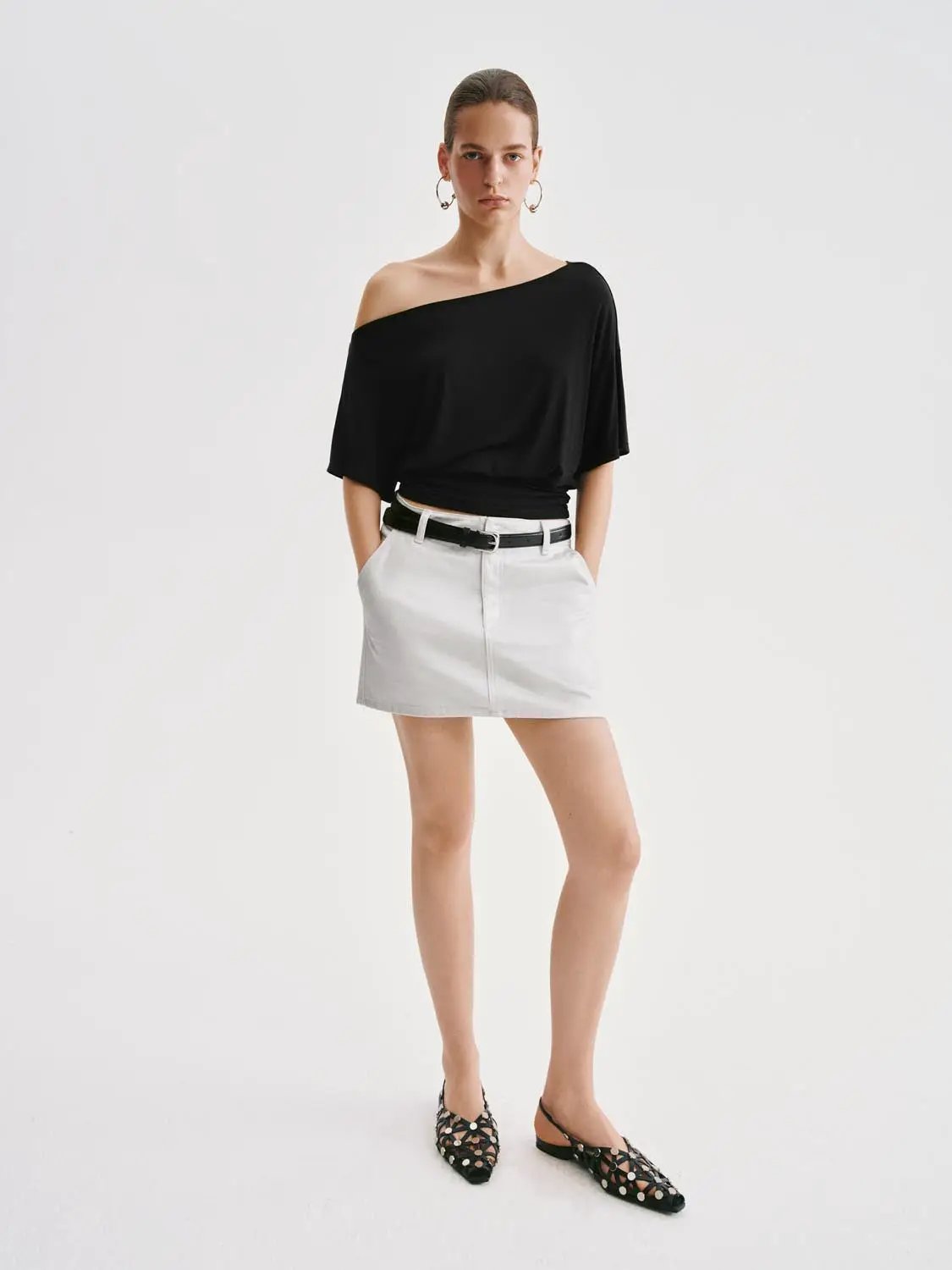 Asymmetric One-shoulder Draped Stretch T-shirt