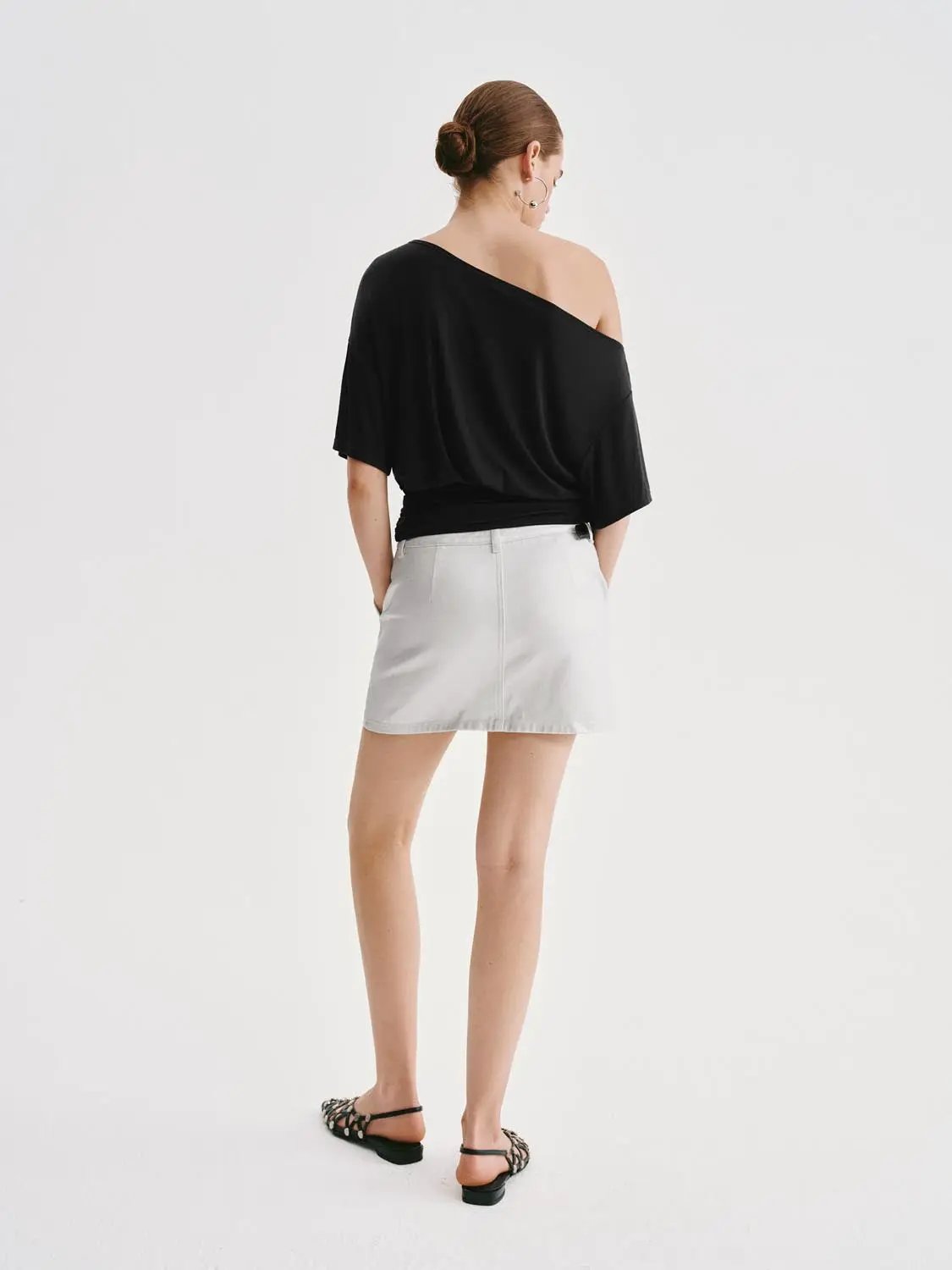 Asymmetric One-shoulder Draped Stretch T-shirt