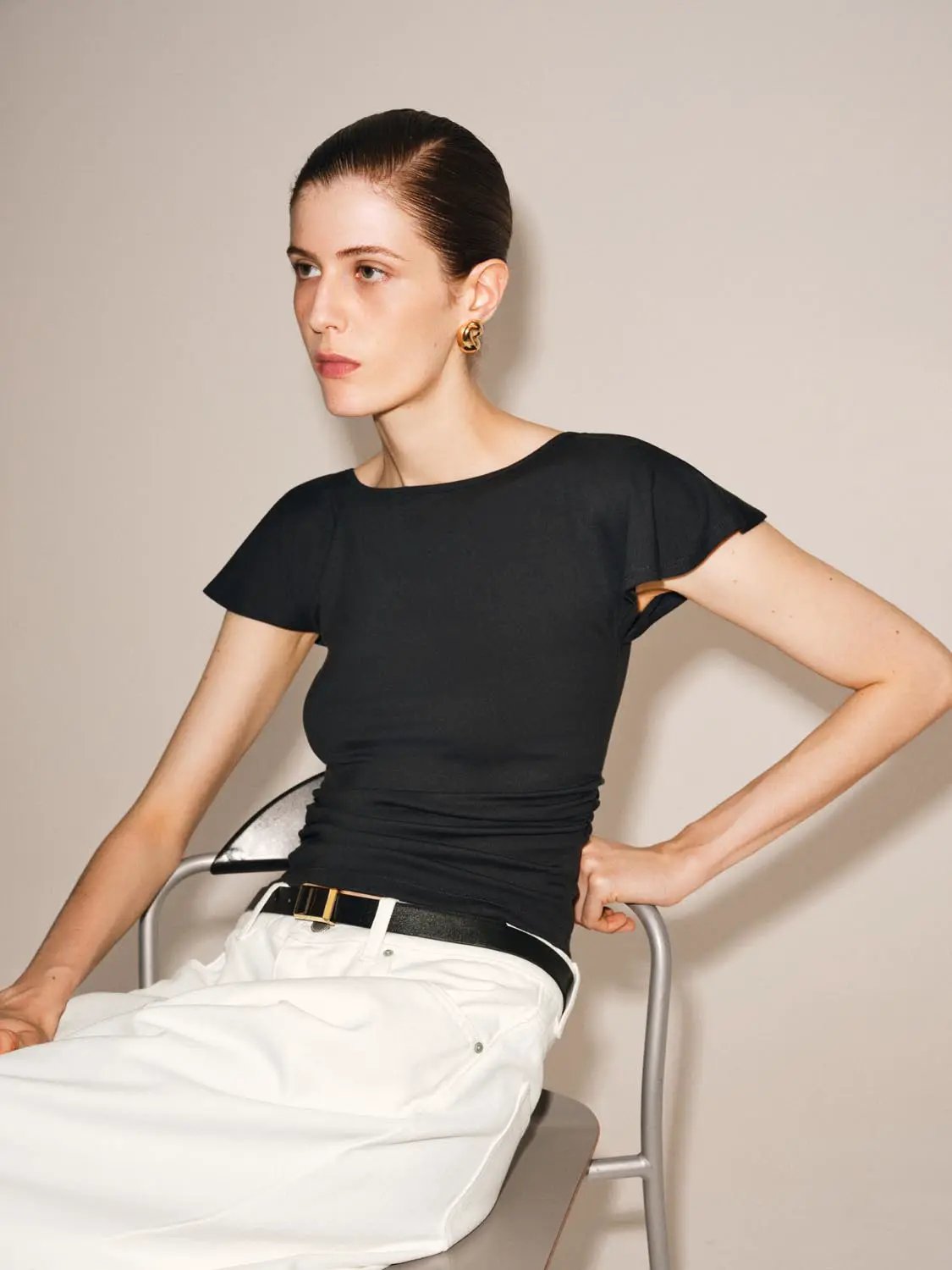 Ruffle Trim Modal Short Sleeve Tshirt