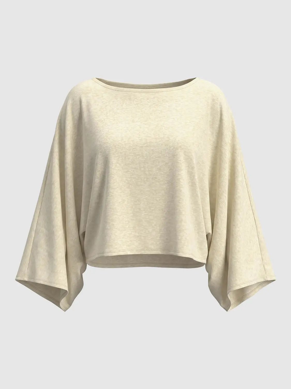 Cropped Draped Boat Neck Long Sleeve Cotton Blend T-Shirt