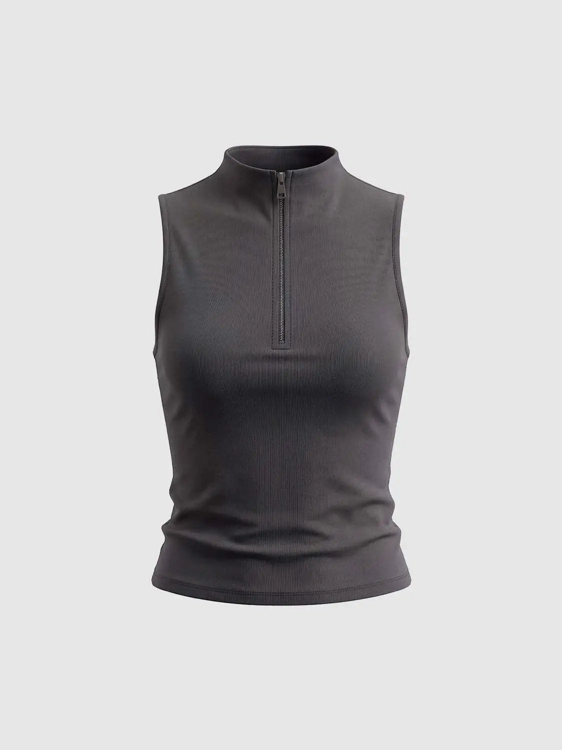 Fitted Half-zip Mock Neck Sleeveless Tank Top