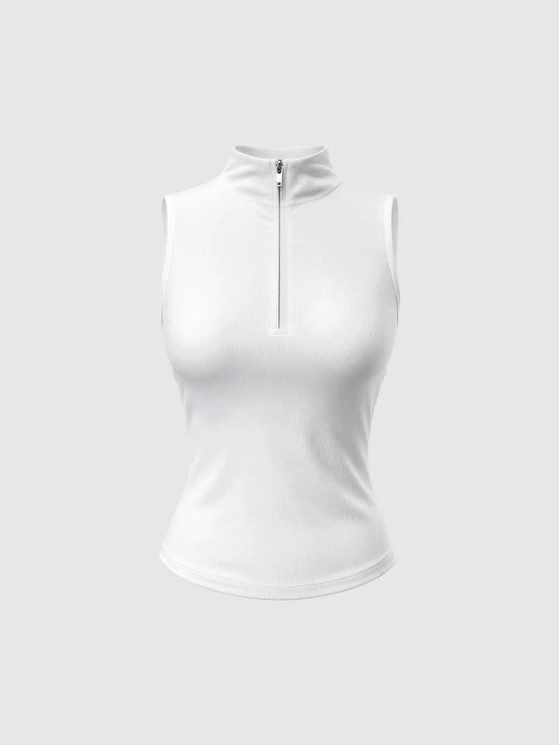 Fitted Half-zip Mock Neck Sleeveless Tank Top