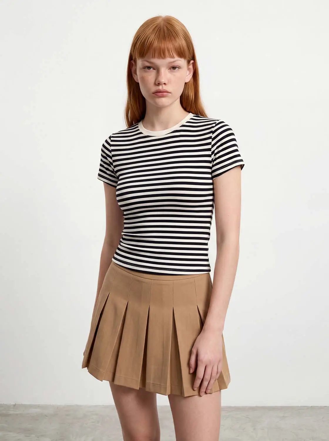 Striped Fitted Crew Neck Short Sleeve T-Shirt