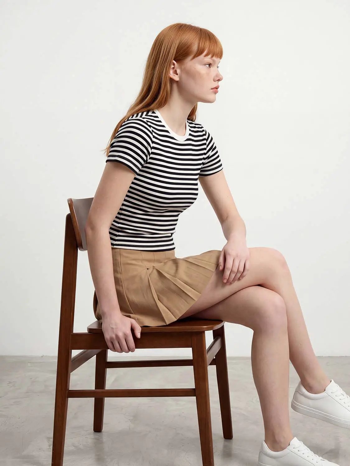 Striped Fitted Crew Neck Short Sleeve T-Shirt