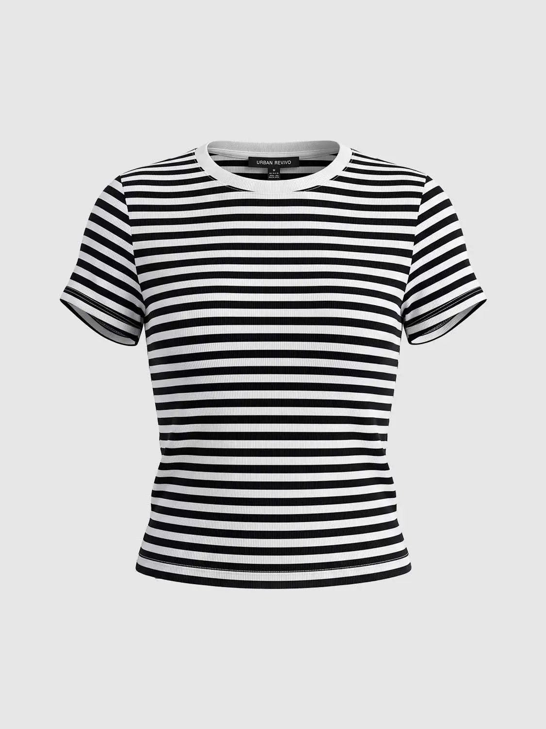 Striped Fitted Crew Neck Short Sleeve T-Shirt