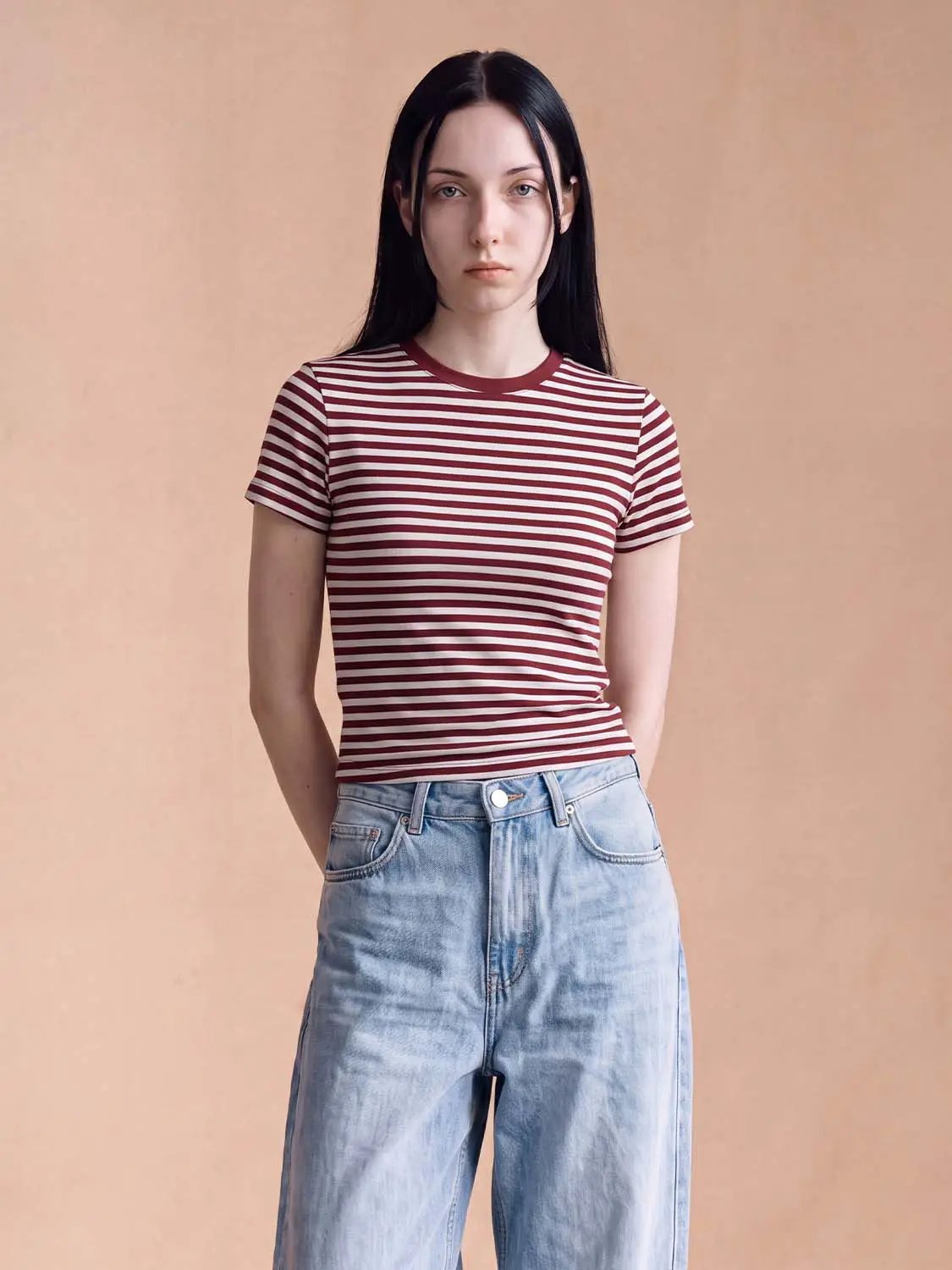 Striped Fitted Crew Neck Short Sleeve T-Shirt