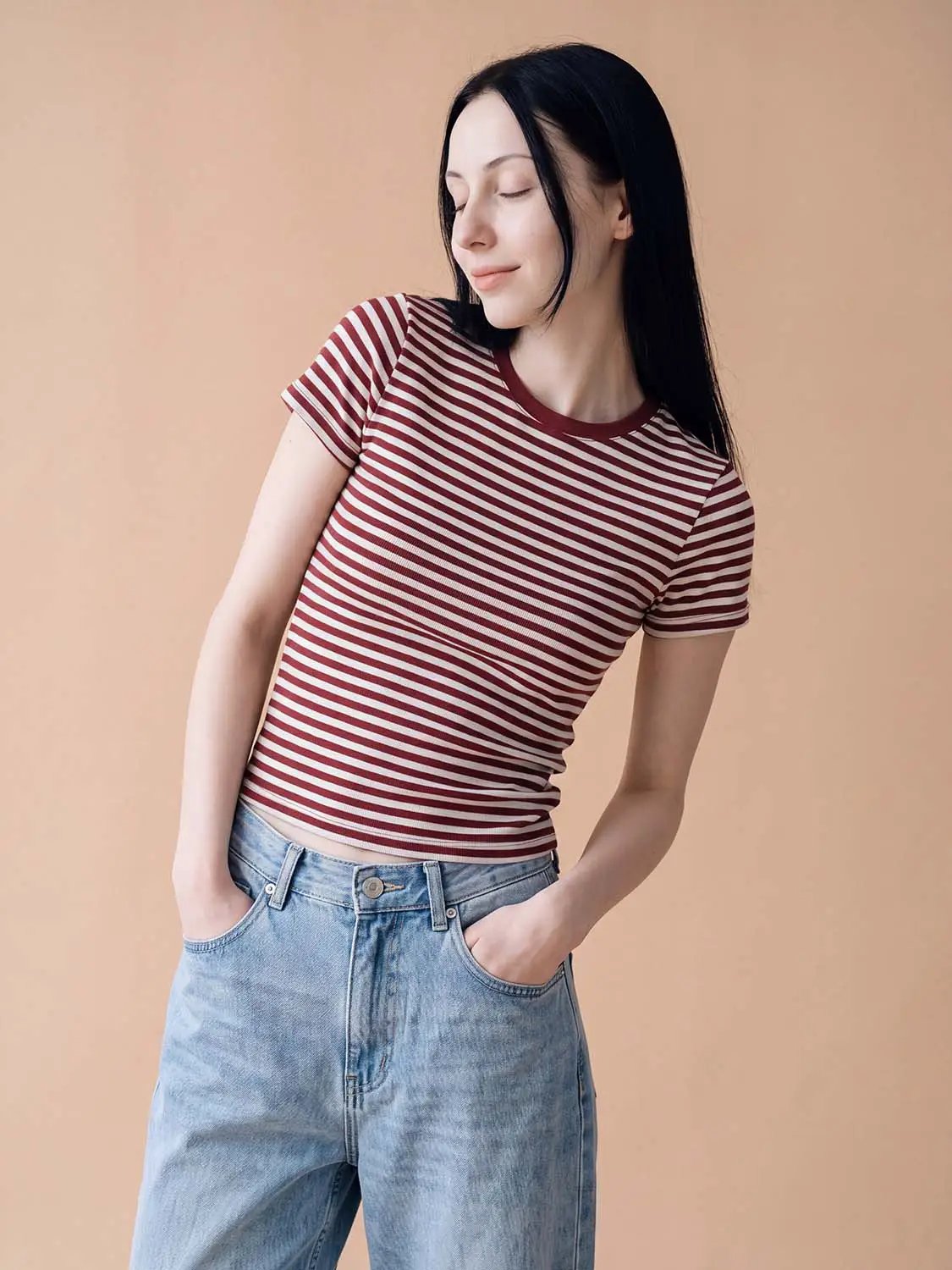 Striped Fitted Crew Neck Short Sleeve T-Shirt