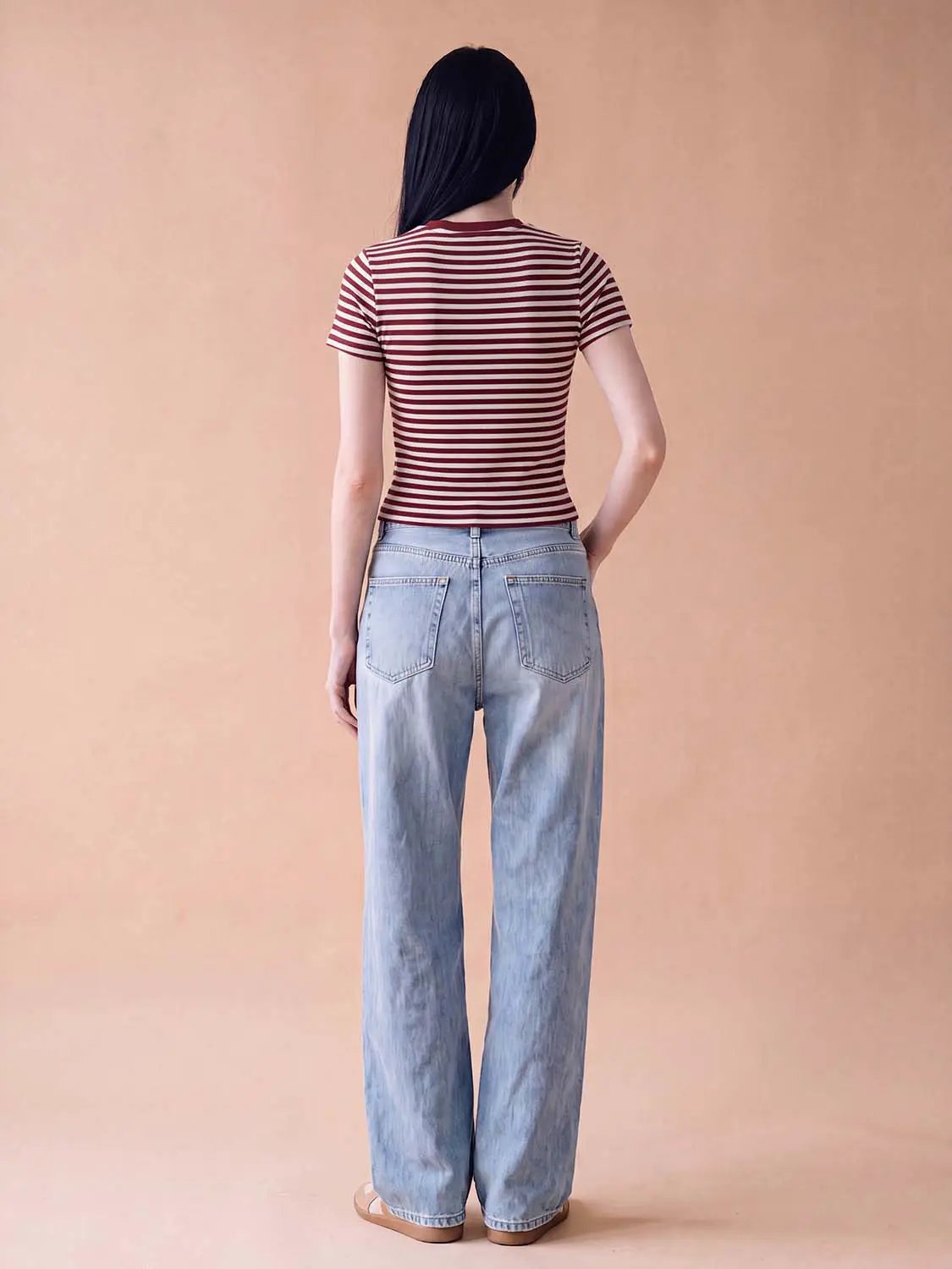 Striped Fitted Crew Neck Short Sleeve T-Shirt