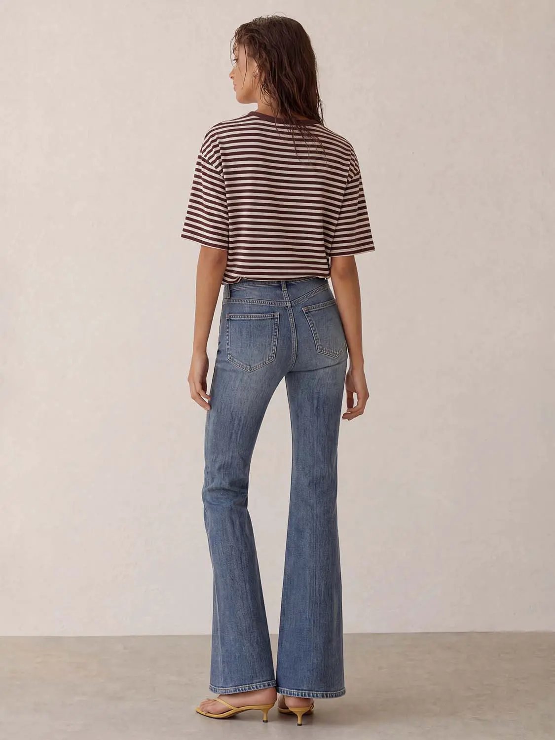 Striped Crew Neck Raw Hem Short Sleeve T-Shirt