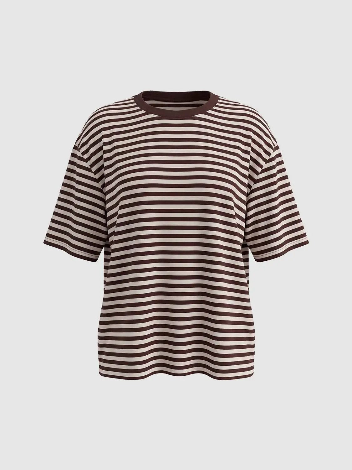 Striped Crew Neck Raw Hem Short Sleeve T-Shirt