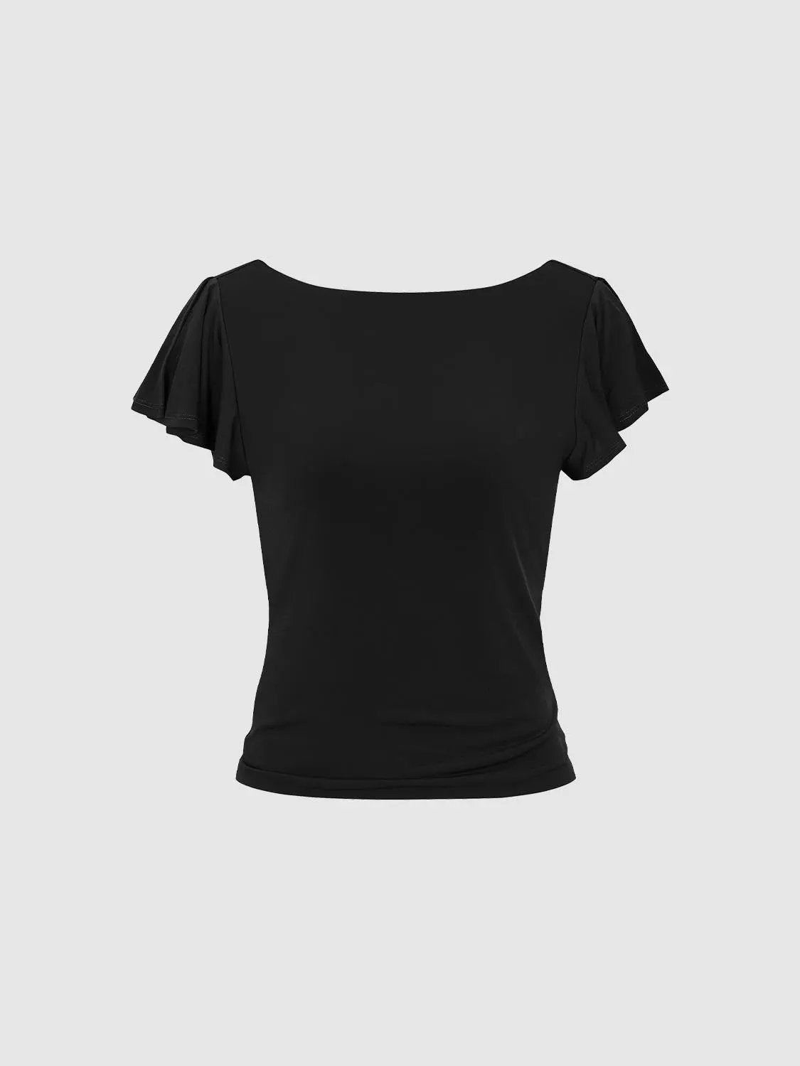 Fitted Ruffle Cold Shoulder Short Sleeve T-Shirt