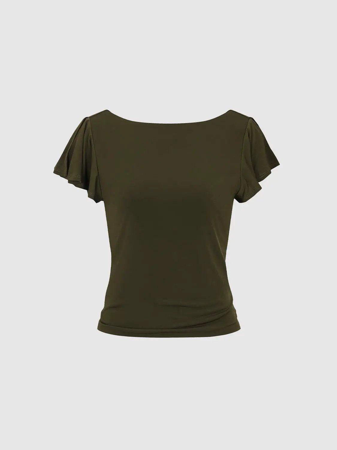 Fitted Ruffle Cold Shoulder Short Sleeve T-Shirt