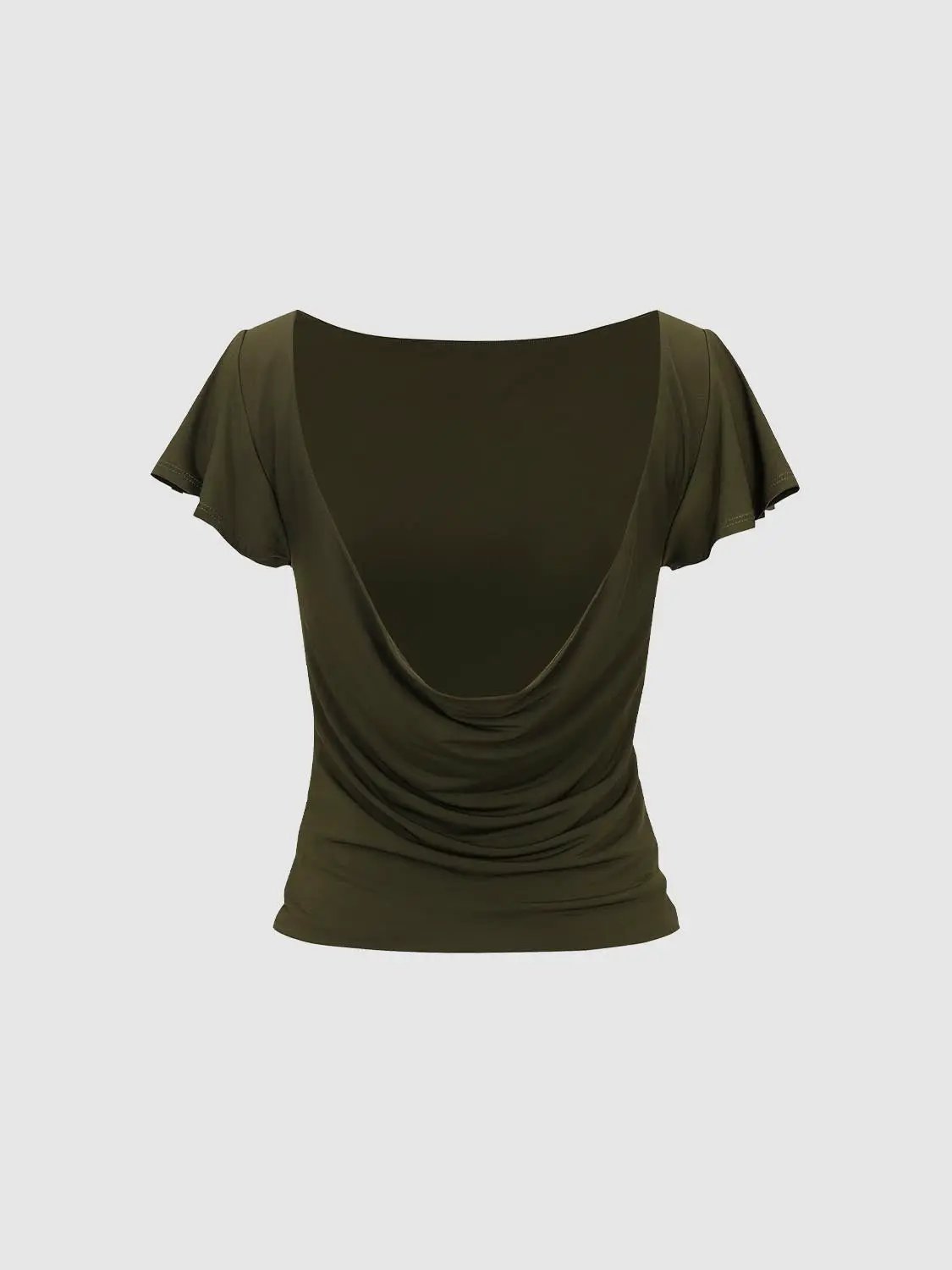 Fitted Ruffle Cold Shoulder Short Sleeve T-Shirt