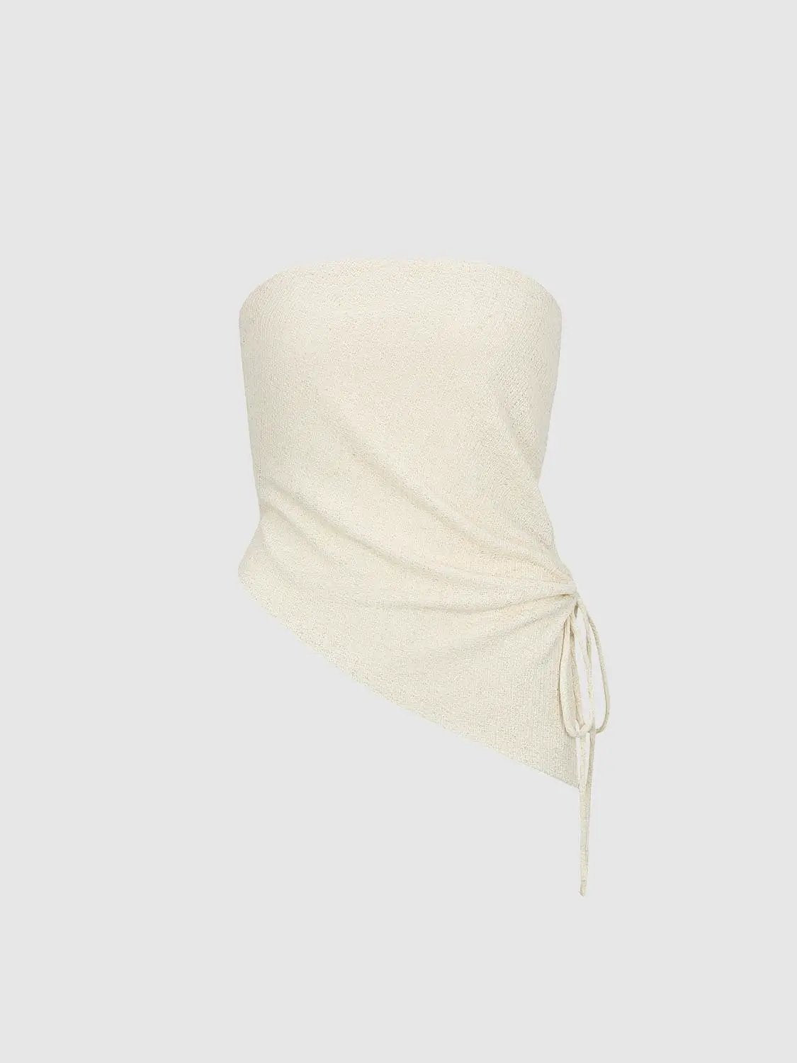 Drawstring Side Ruched Asymmetric Hem Tube Top