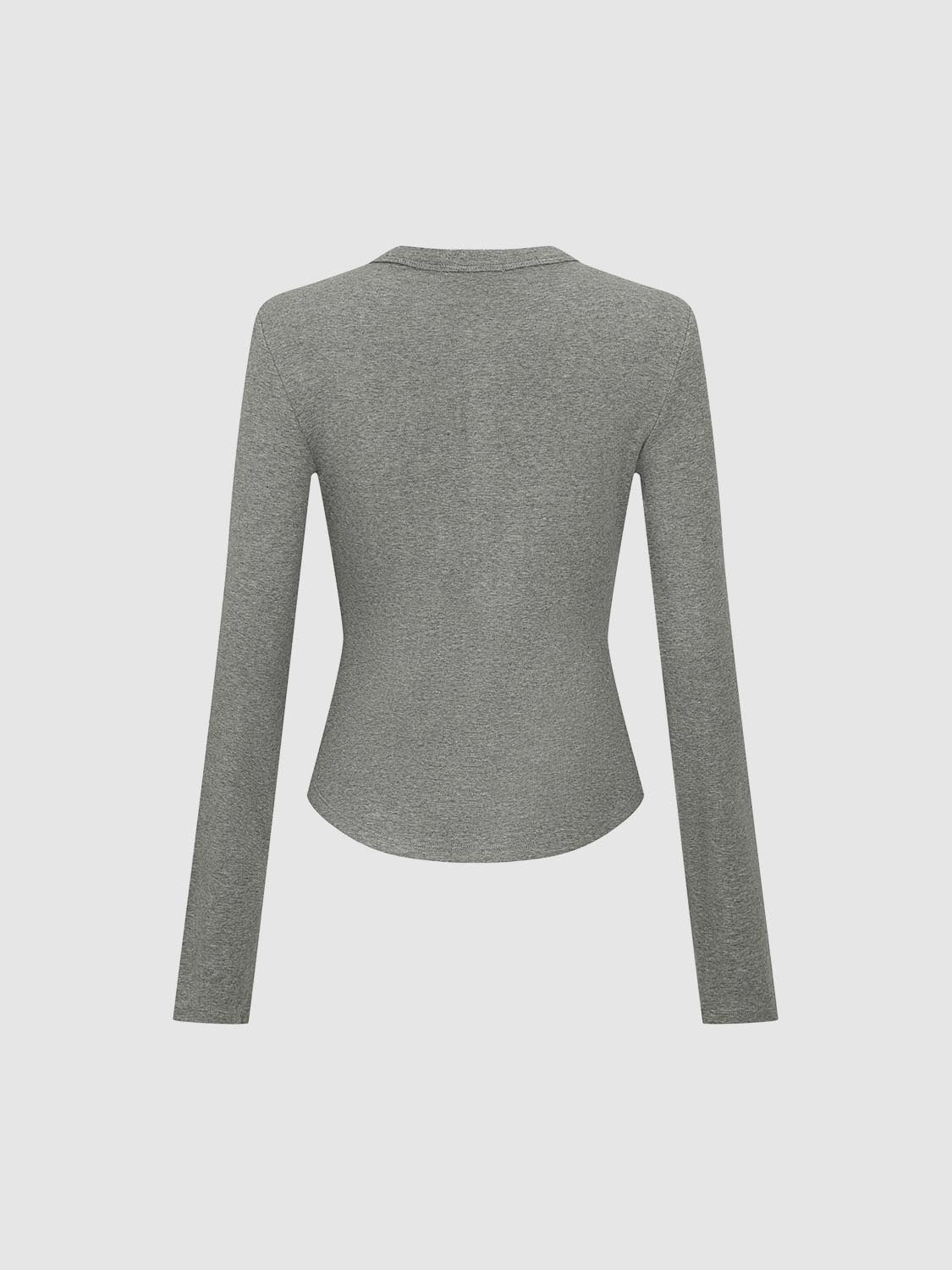 Button Front Ribbed Crew Neck Long Sleeve Cardigan