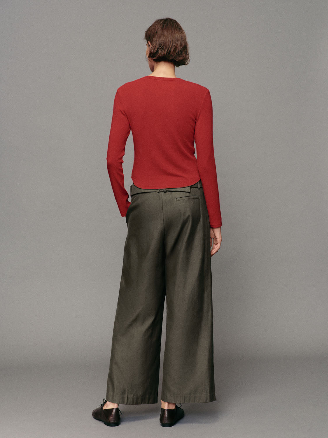 Button Front Ribbed Crew Neck Long Sleeve Cardigan