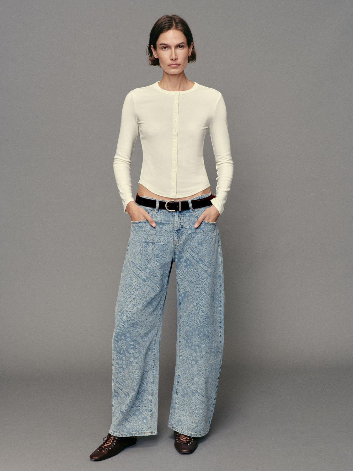 Button Front Ribbed Crew Neck Long Sleeve Cardigan