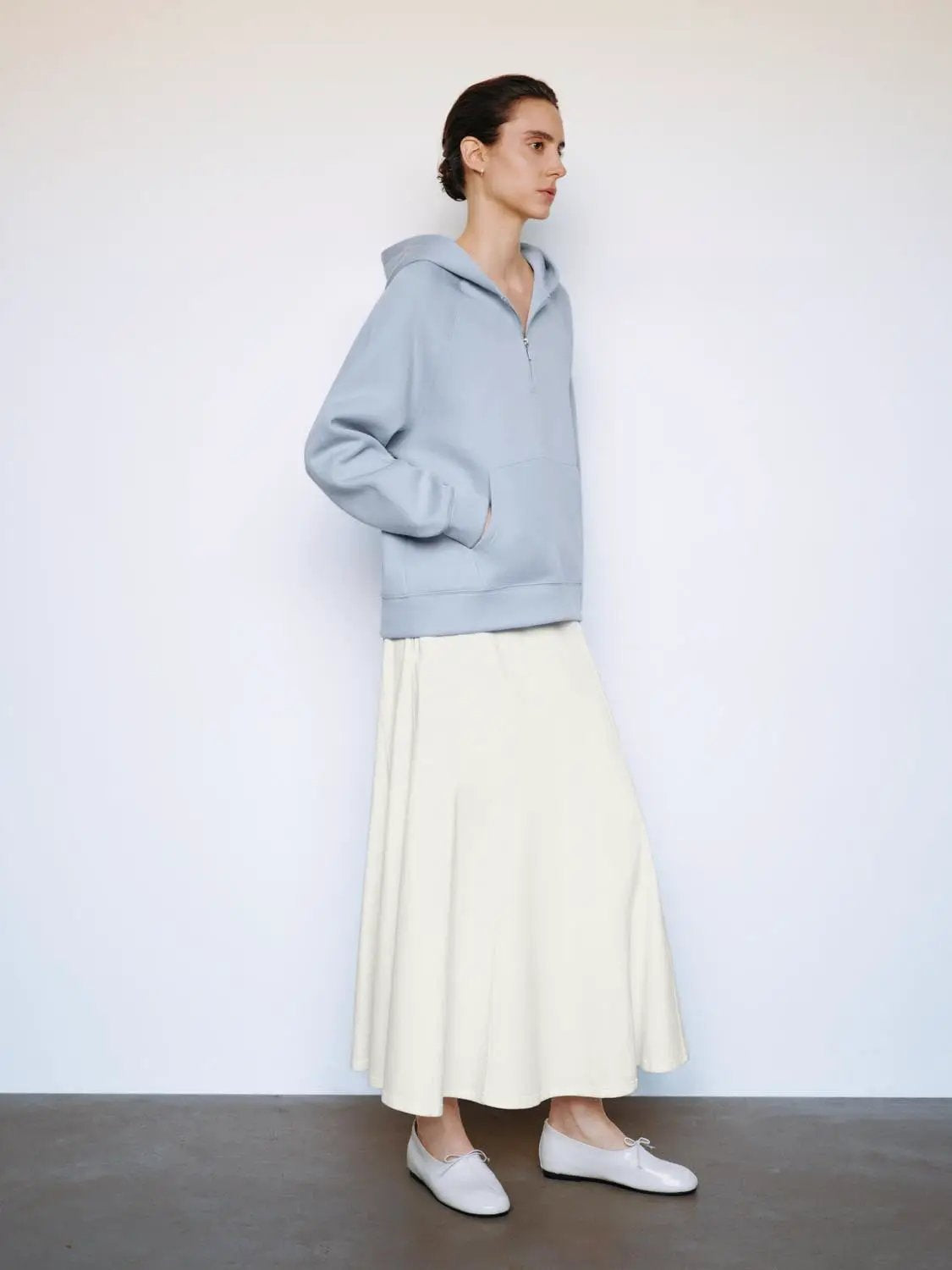 Heather Grey Half-zip Long Sleeve Cotton Blend Hoodie