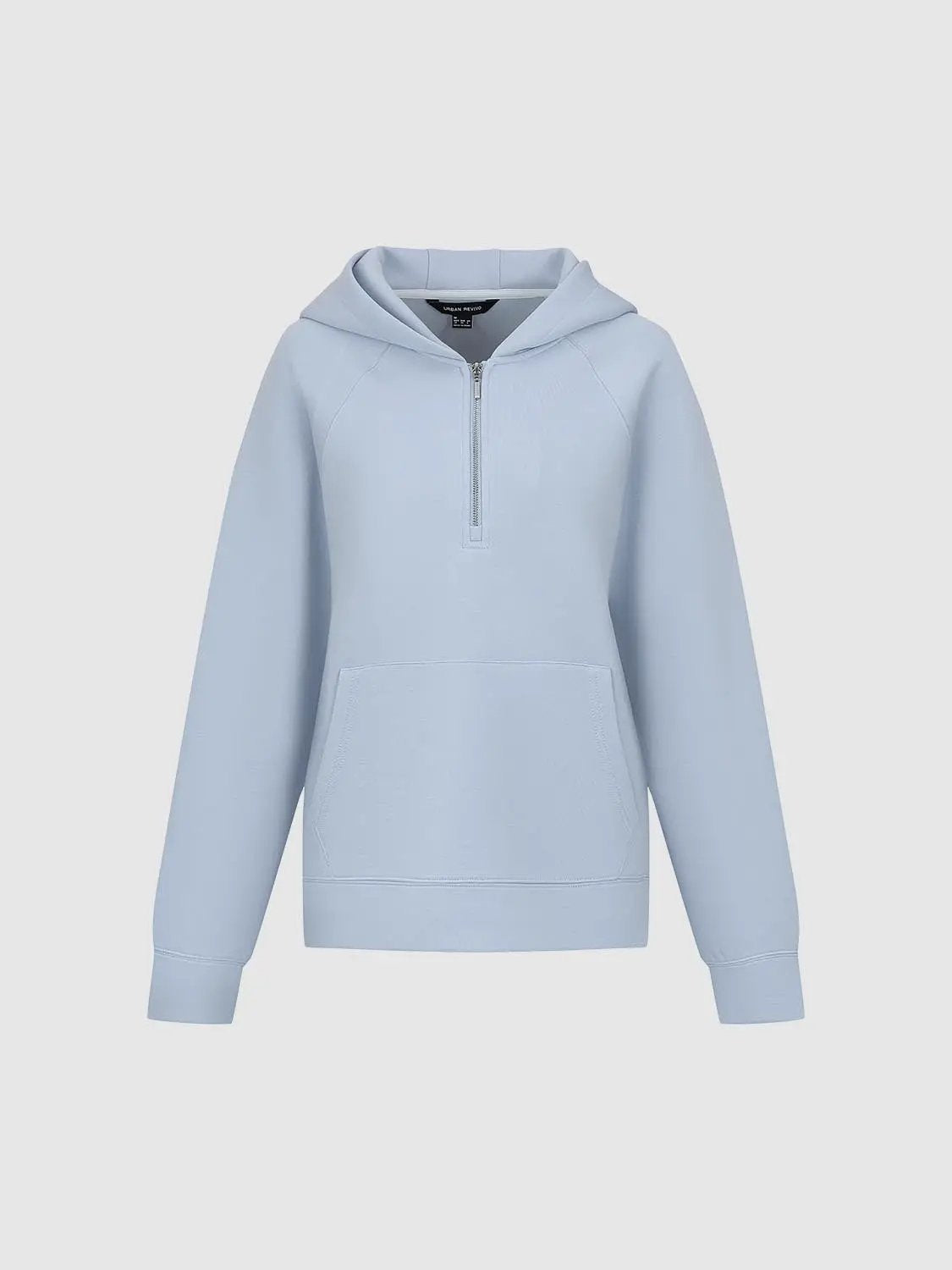Heather Grey Half-zip Long Sleeve Cotton Blend Hoodie