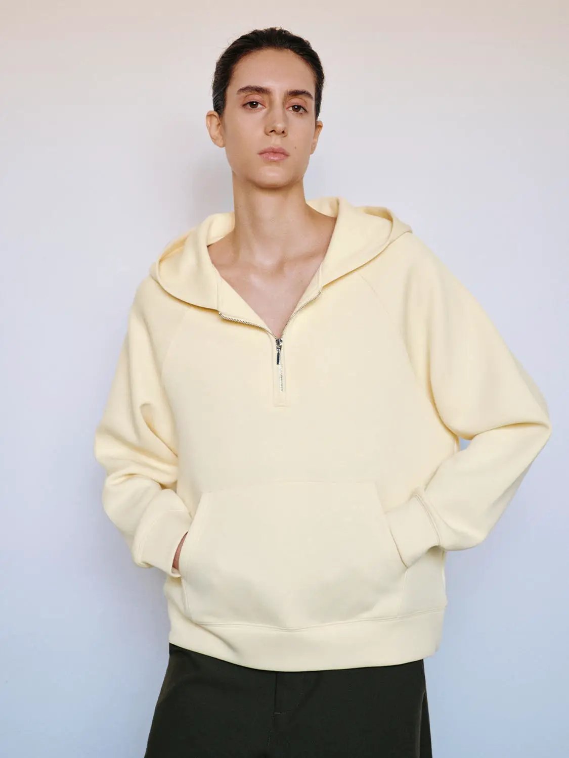 Heather Grey Half-zip Long Sleeve Cotton Blend Hoodie