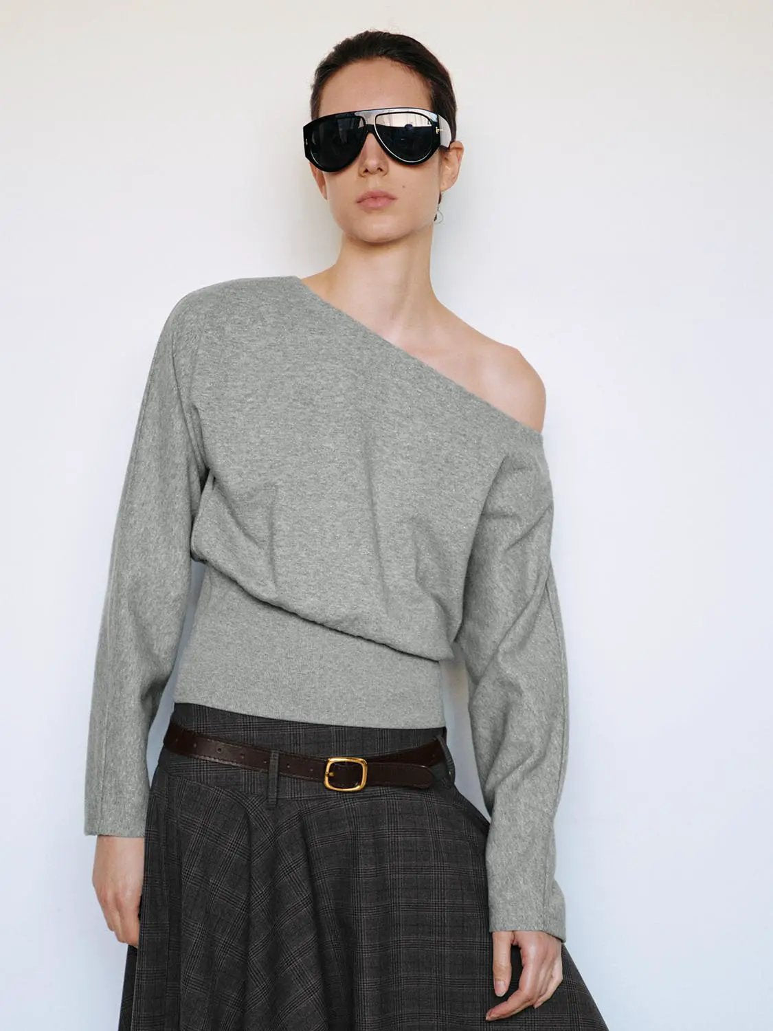 Asymmetric Long Sleeve Ribbed Cotton Blend Crop Top