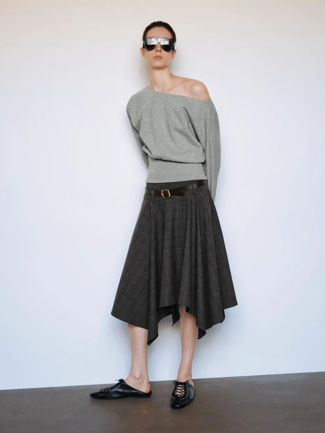 Asymmetric Long Sleeve Ribbed Cotton Blend Crop Top