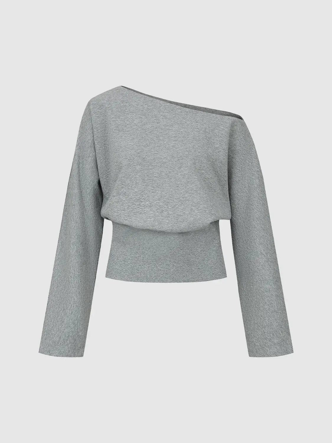 Asymmetric Long Sleeve Ribbed Cotton Blend Crop Top