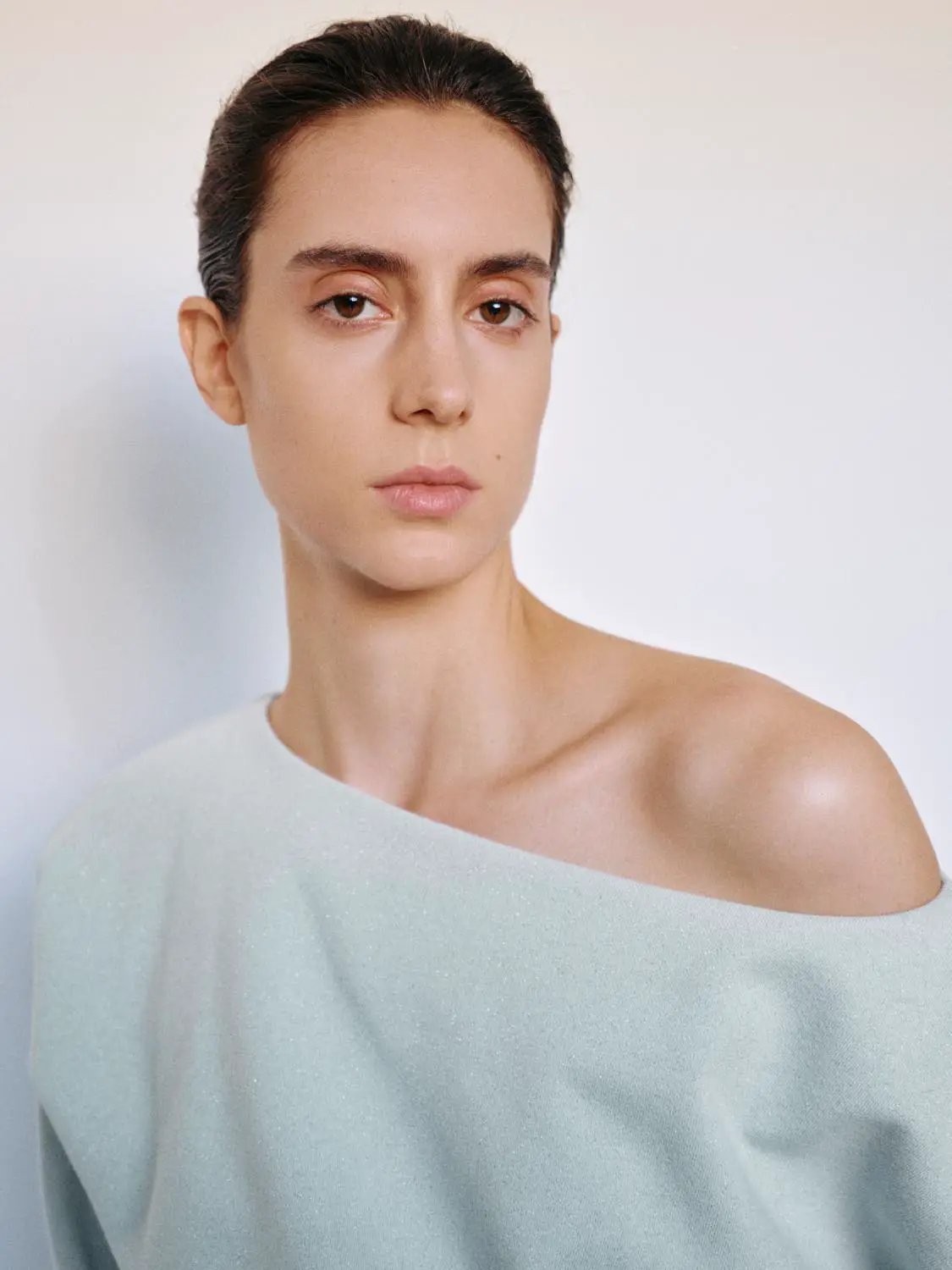 Asymmetric Long Sleeve Ribbed Cotton Blend Crop Top