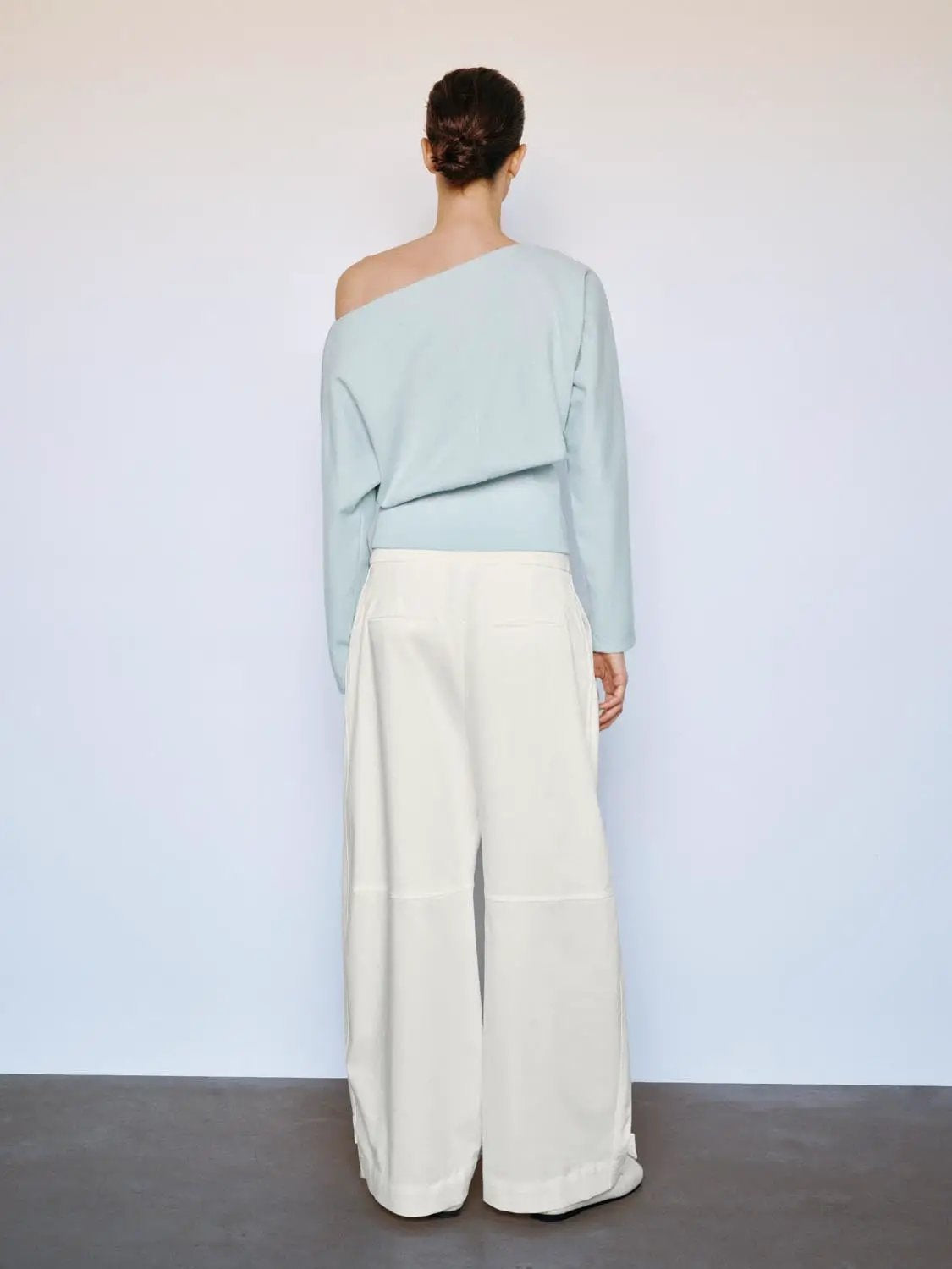 Asymmetric Long Sleeve Ribbed Cotton Blend Crop Top