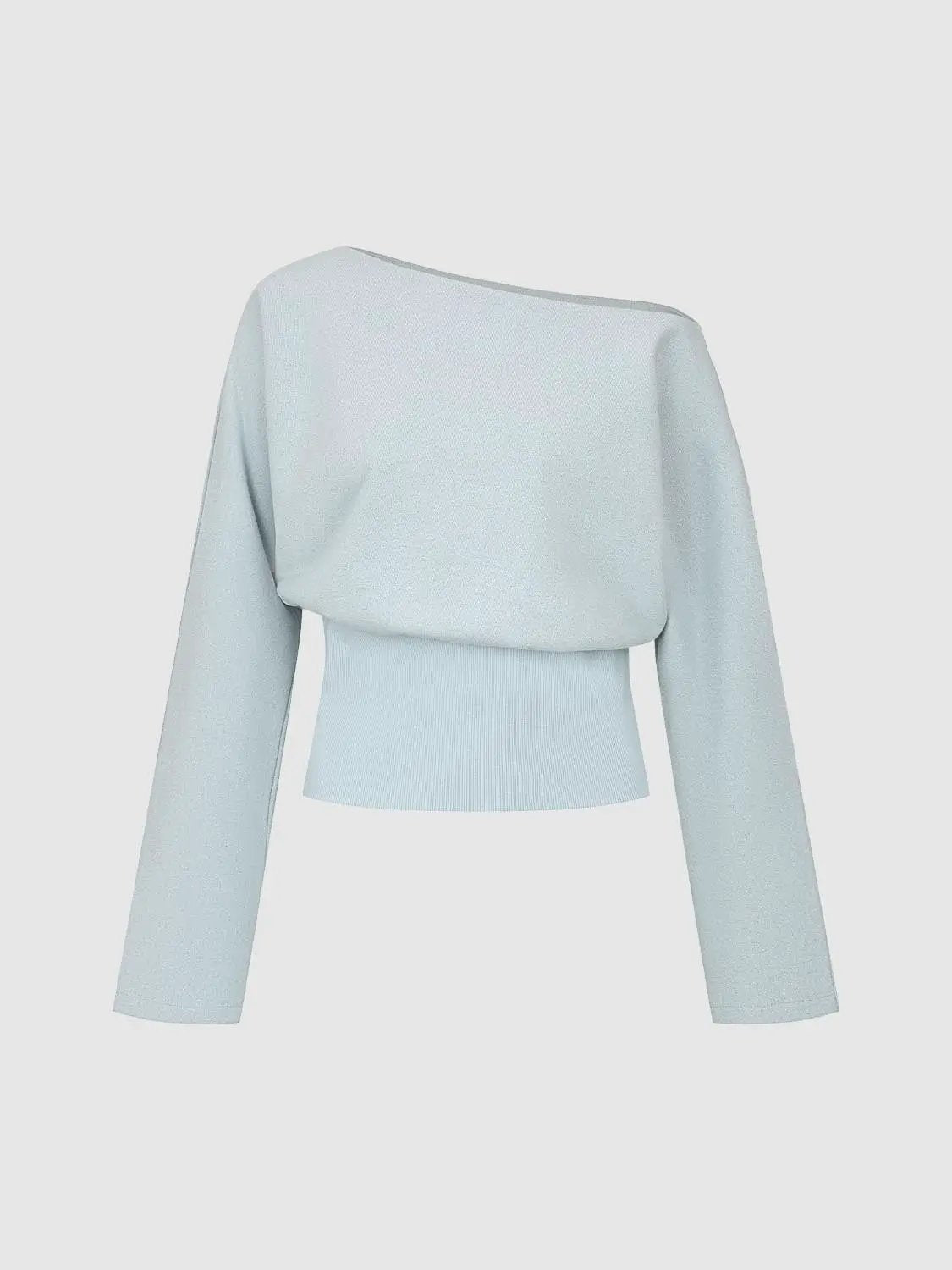 Asymmetric Long Sleeve Ribbed Cotton Blend Crop Top