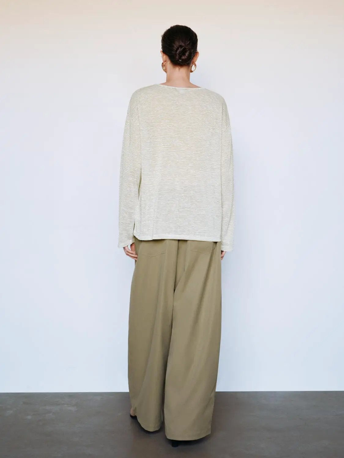 Thin Striped Long Sleeve Tie Neck T-Shirt