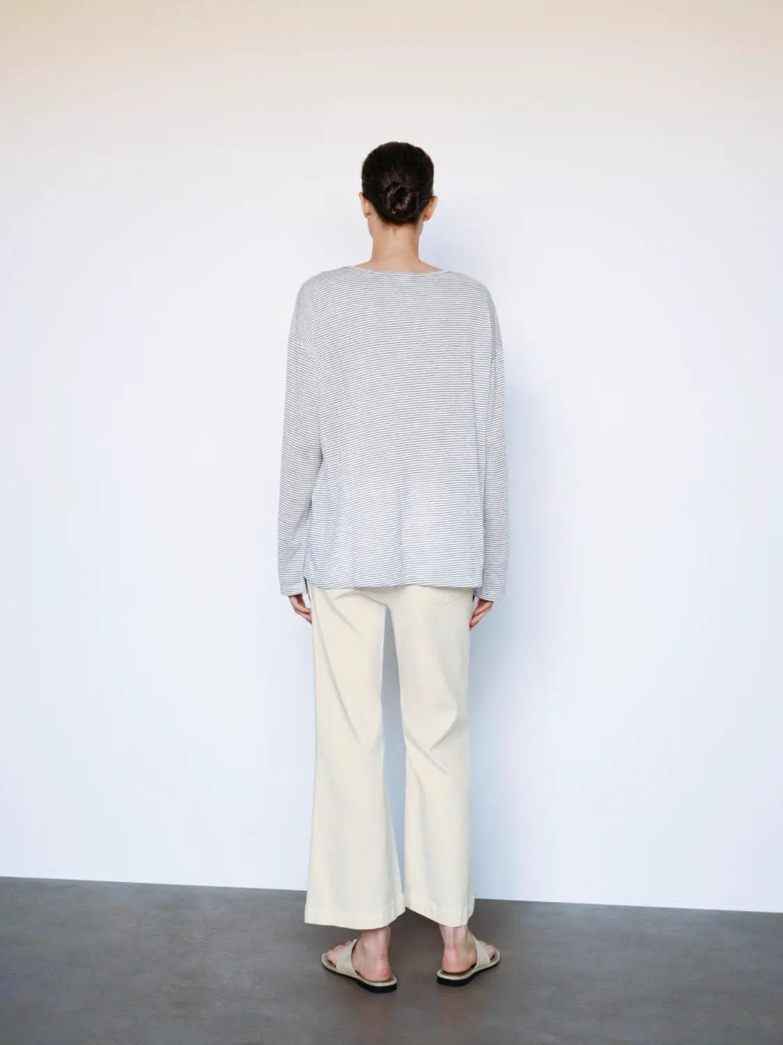 Thin Striped Long Sleeve Tie Neck T-Shirt