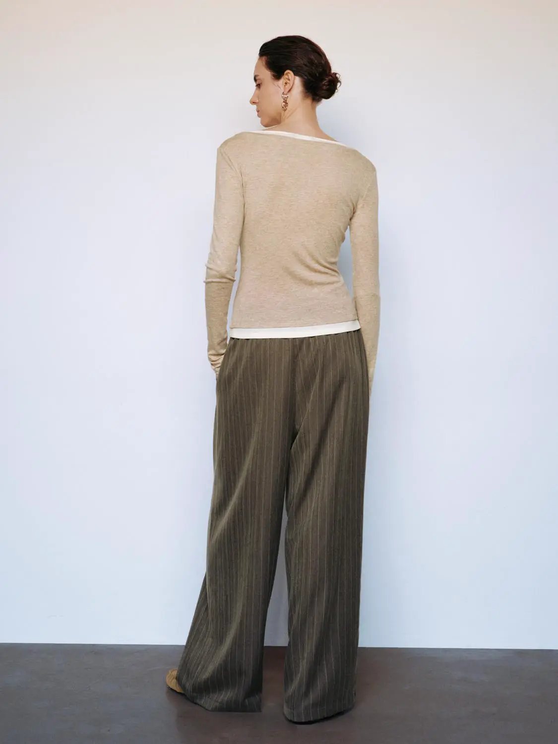 Layered Button Front V-neck Fitted Long Sleeve T-Shirt