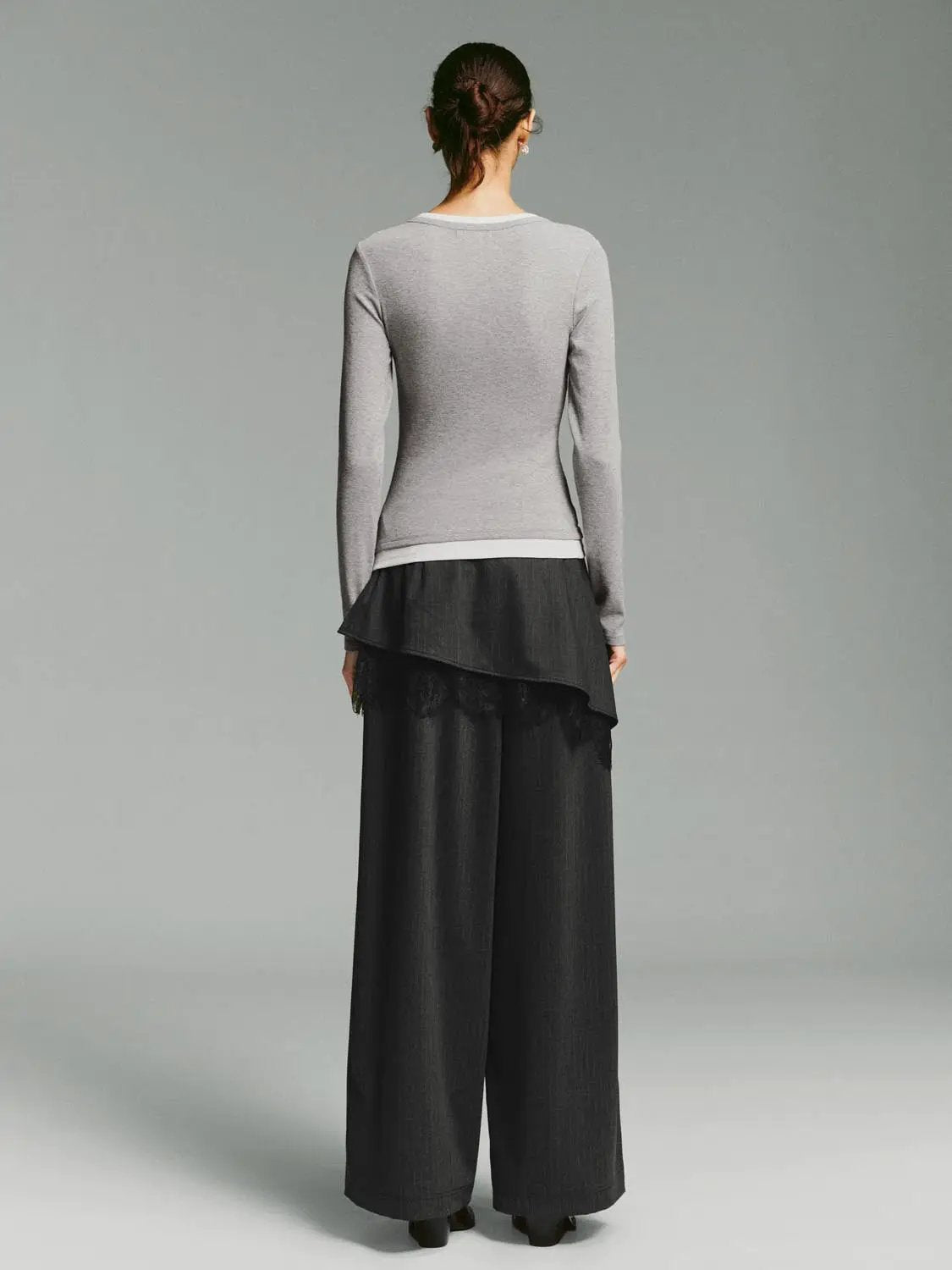 Heather Contrast Trim Long Sleeve Fitted T-Shirt