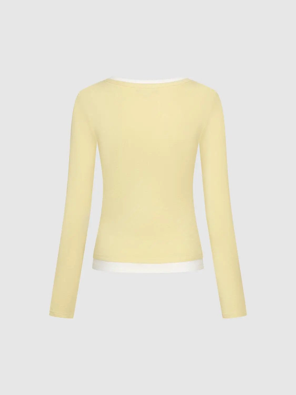 Heather Contrast Trim Long Sleeve Fitted T-Shirt
