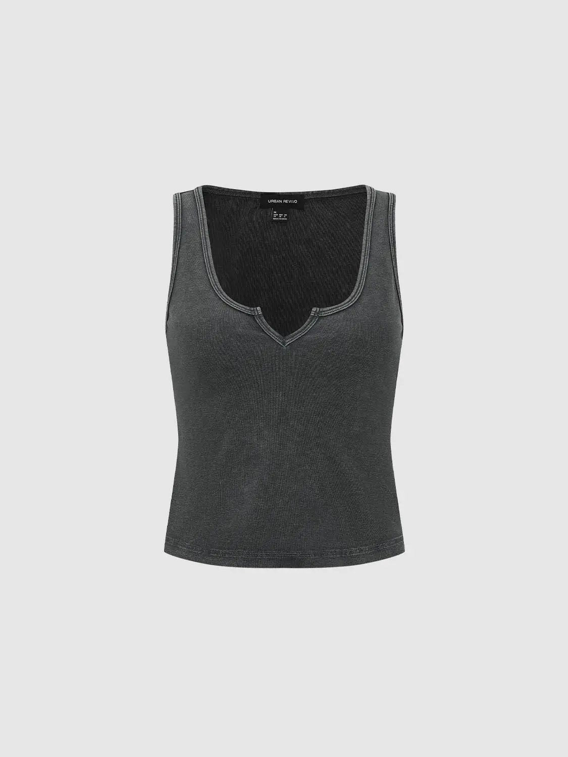Fitted Ribbed V-neck Sleeveless Cotton Blend Tank Top