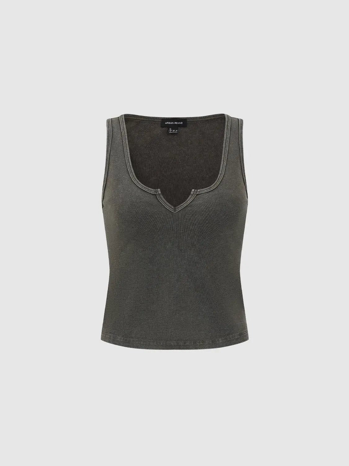 Fitted Ribbed V-neck Sleeveless Cotton Blend Tank Top