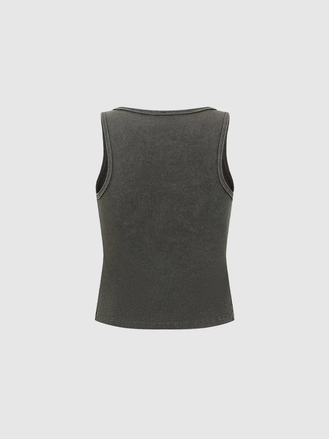Fitted Ribbed V-neck Sleeveless Cotton Blend Tank Top
