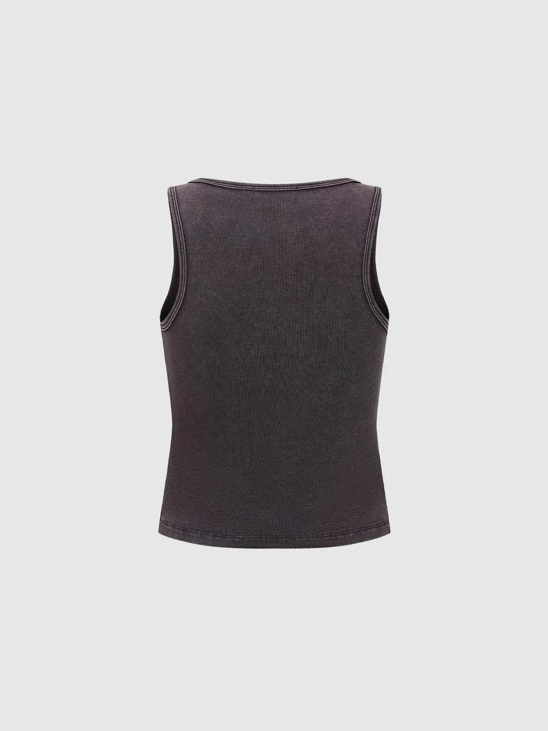Fitted Ribbed V-neck Sleeveless Cotton Blend Tank Top