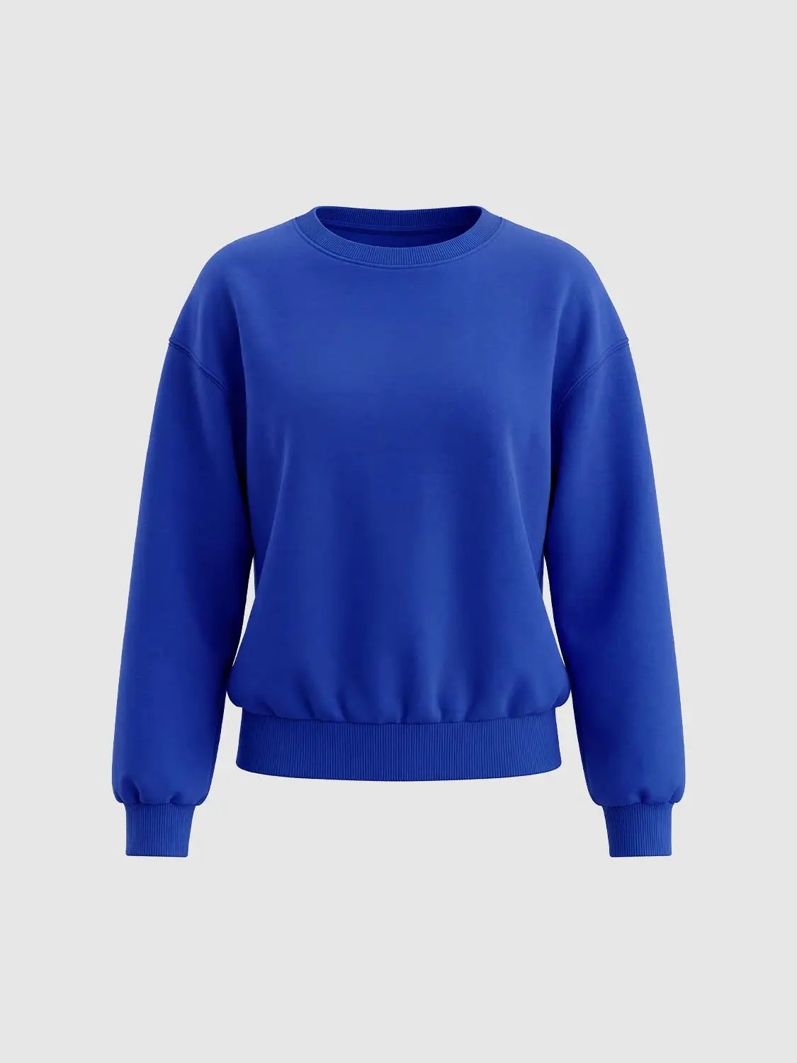Ribbed Crew Neck Long Sleeve Cotton Blend Sweatshirt