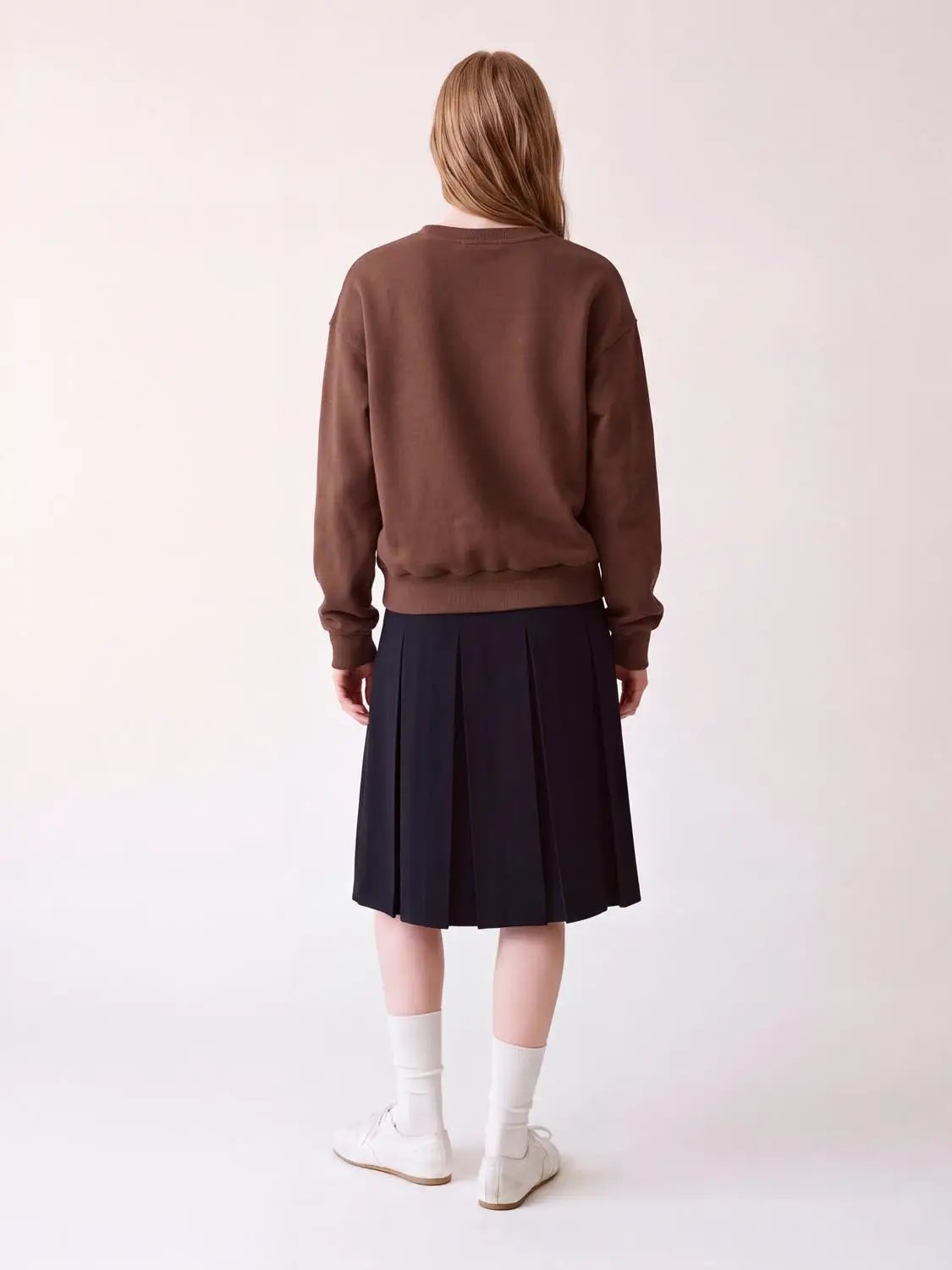 Ribbed Crew Neck Long Sleeve Cotton Blend Sweatshirt