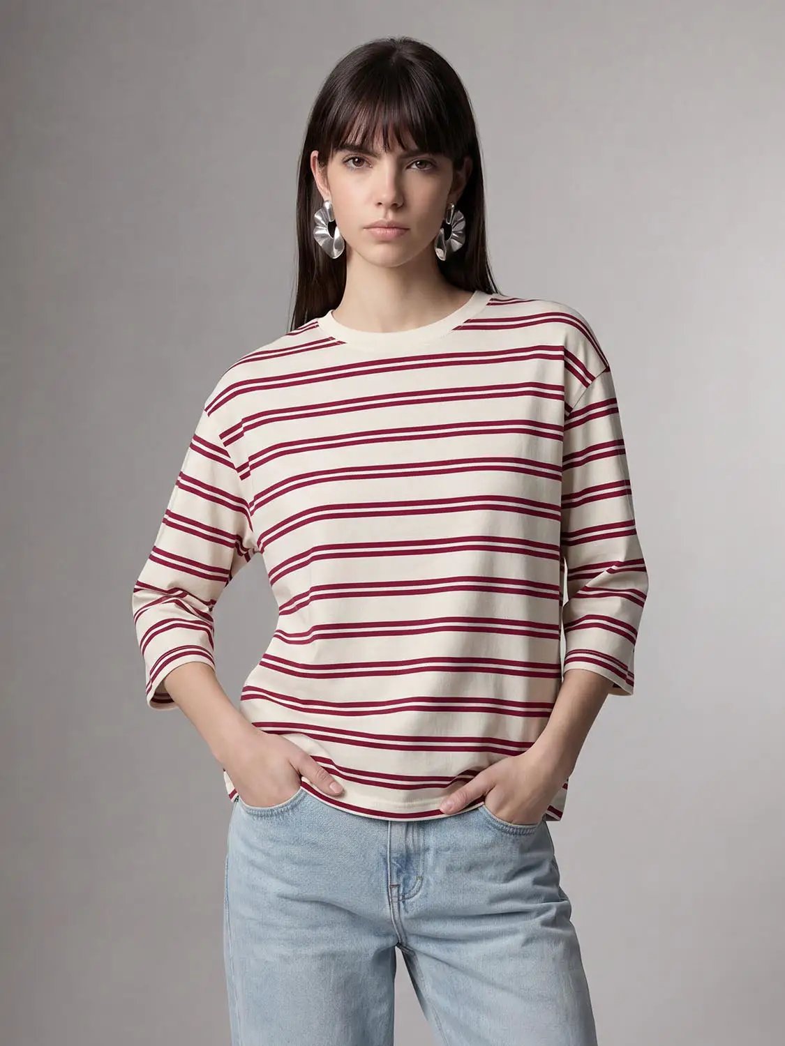 Striped Crew Neck Short Sleeve Cotton T-Shirt