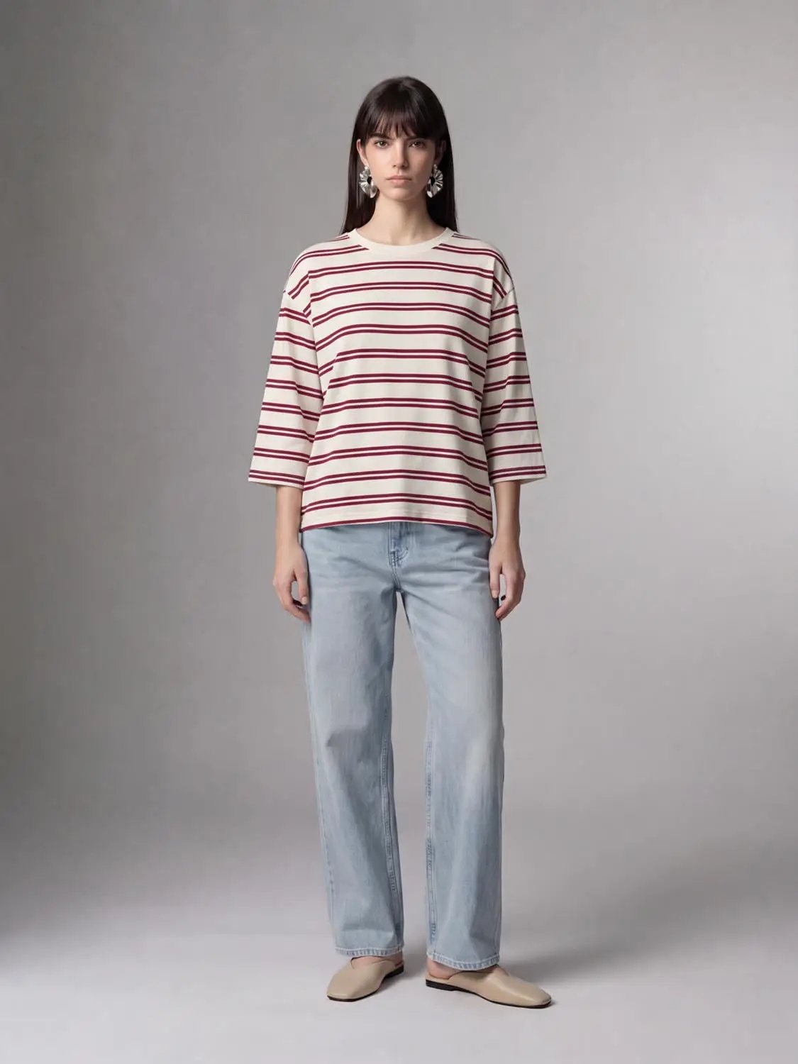 Striped Crew Neck Short Sleeve Cotton T-Shirt