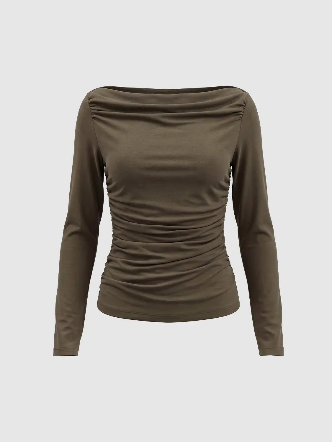 Ruched Fitted Long Sleeve T-Shirt