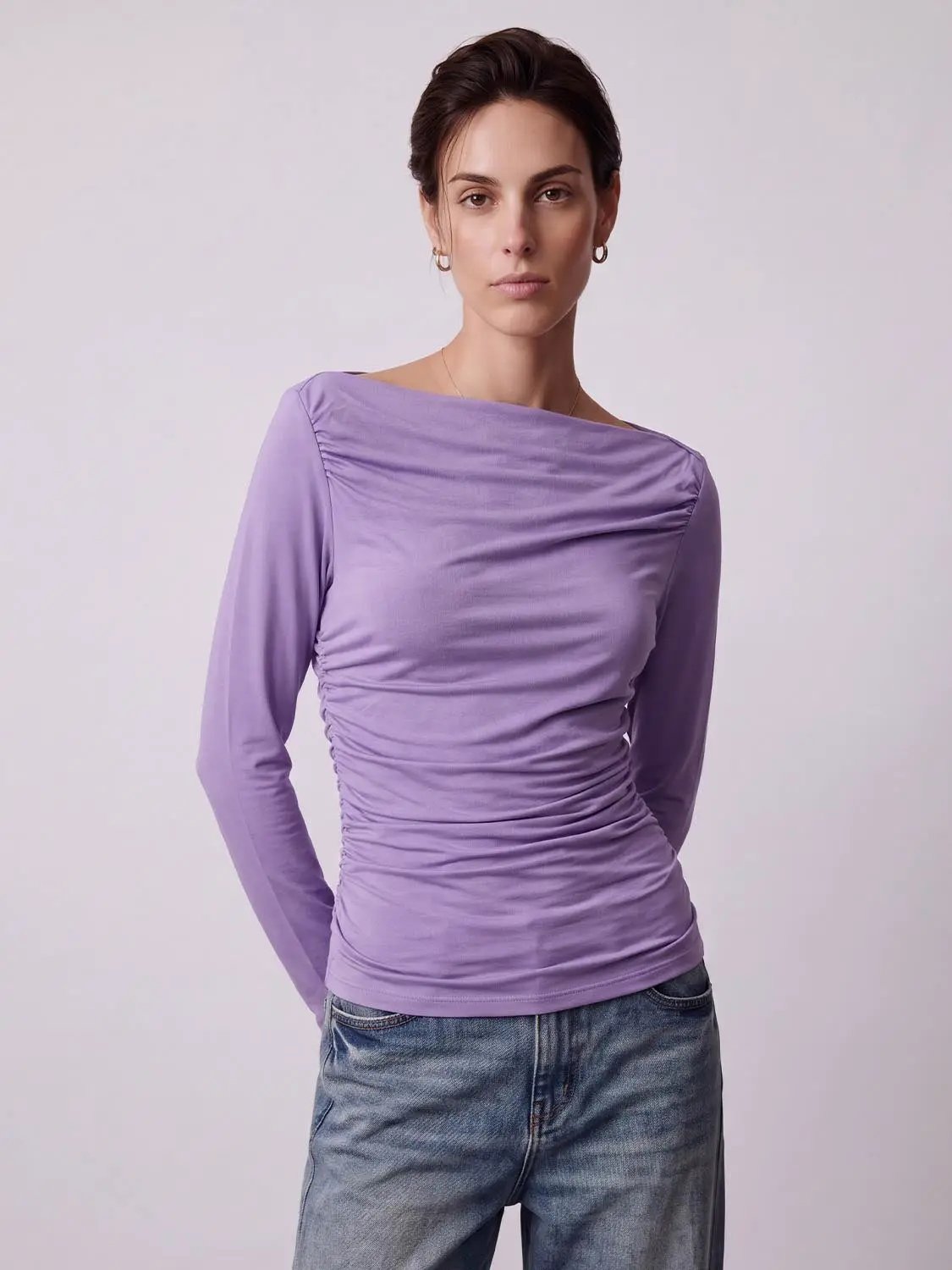 Ruched Fitted Long Sleeve T-Shirt